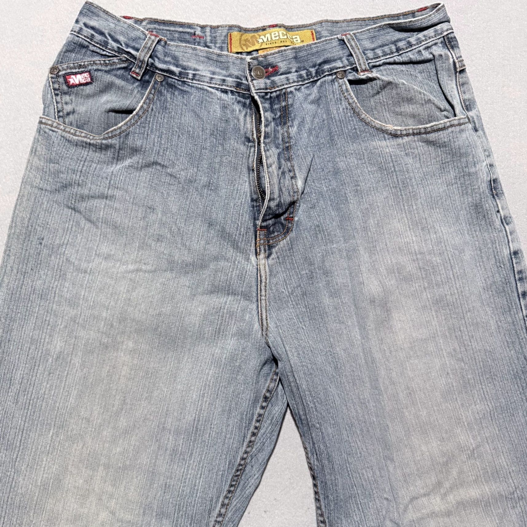 Vintage Mecca Jeans Blue Denim Mid Rise Relaxed Straight Zip Fly Y2K 34x28 Men Jeans Distressed 5-Pocket Denim Zip Closure Vintage No Size US 34 / EU 50 - 3 Thumbnail