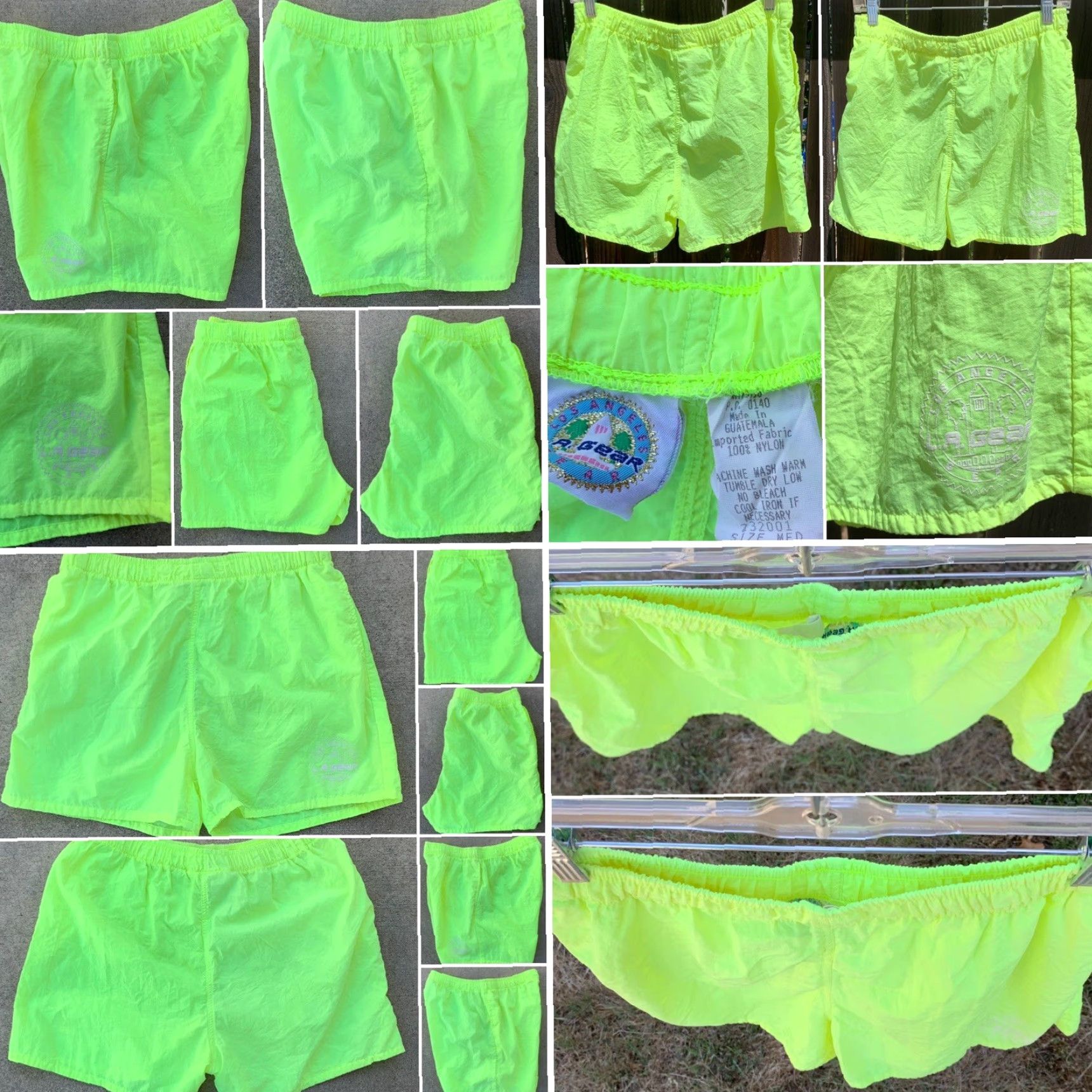 La Gear VINTAGE LA GEAR shorts neon yellow nylon windbreaker fabric size M Size US 31 - 4 Thumbnail
