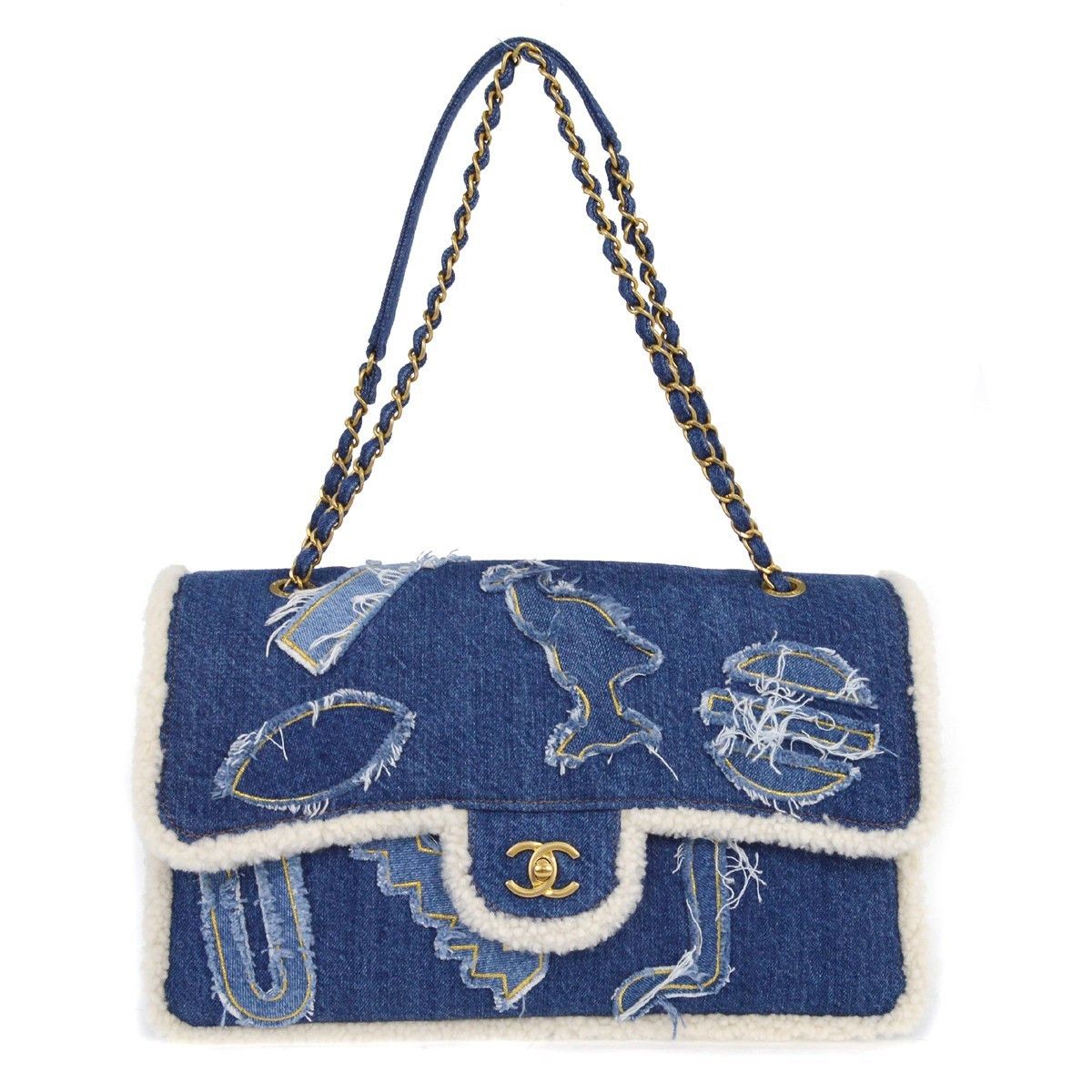 Chanel Chanel Egyptian Hieroglyph Flap Bag Denim and Shearling Size ONE SIZE - 1 Thumbnail