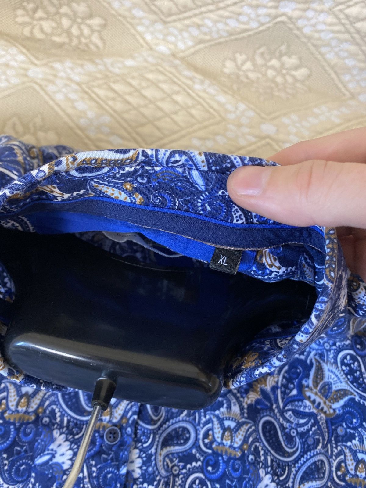 Vintage 🔥 Guide London Paisley Polo Long Sleeve Button Shirt Blue Size US XL / EU 56 / 4 - 4 Thumbnail