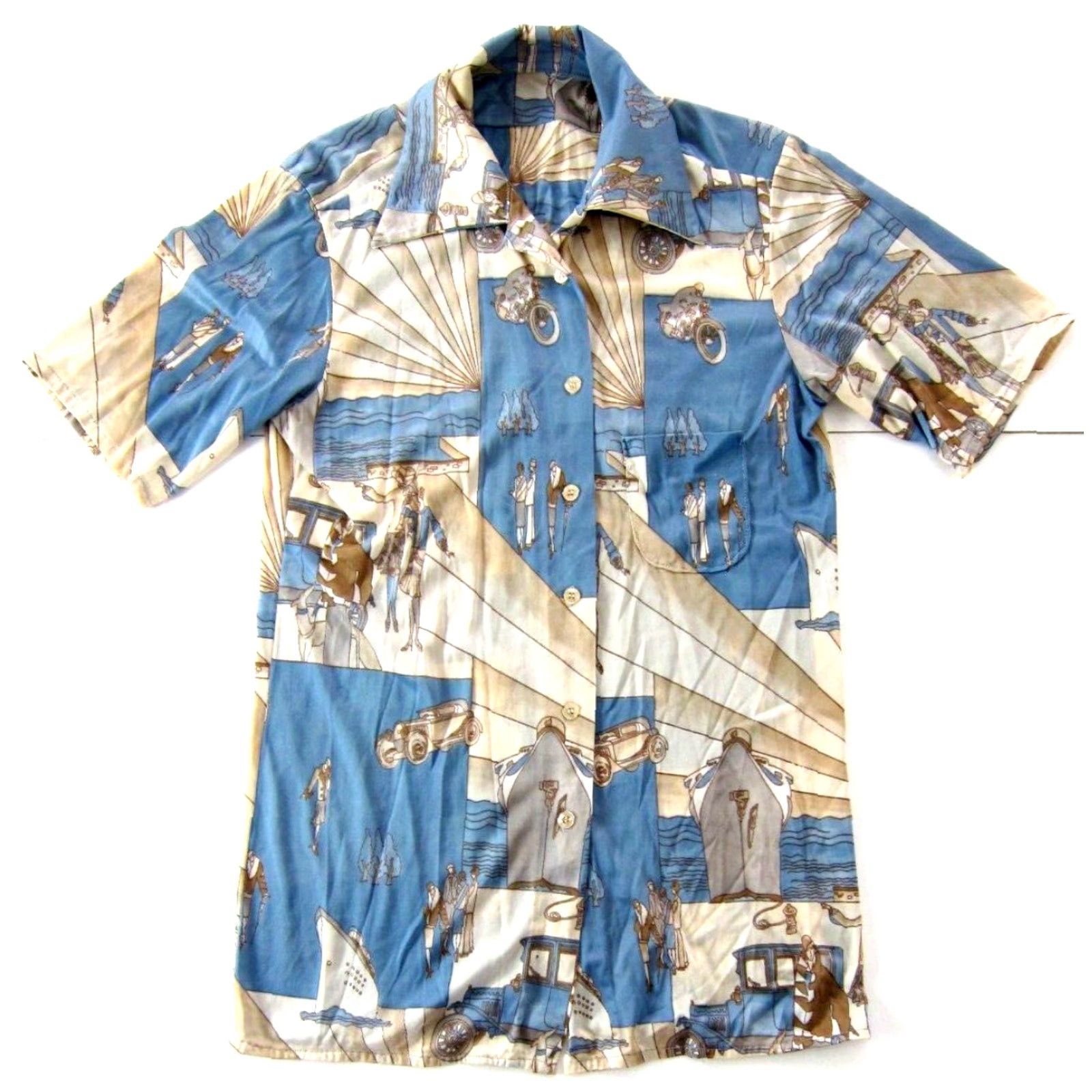 Vintage Vtg Unbranded Shirt Women M Blue Blue Boat Motorcycle People Button Down Short Sleeve Shirt Mens Womens Size M / US 6-8 / IT 42-44 - 2 Thumbnail