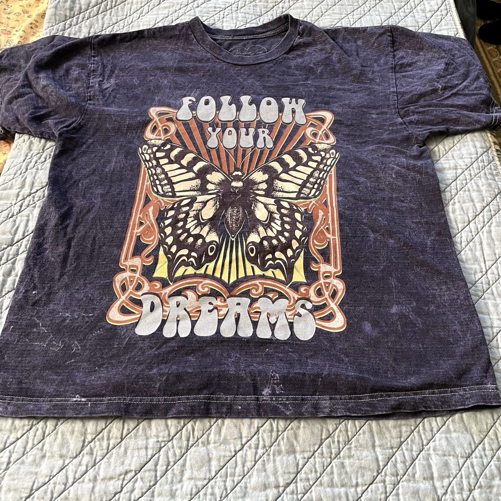 Vintage Obsessive Love Blue Short Sleeve Graphic Tee Sz M Follow Your Dreams Graphic Print Shirt Womens Regular, 100% Cotton, VINTAGE: No Size 32" / US 10 / IT 46 - 3 Thumbnail