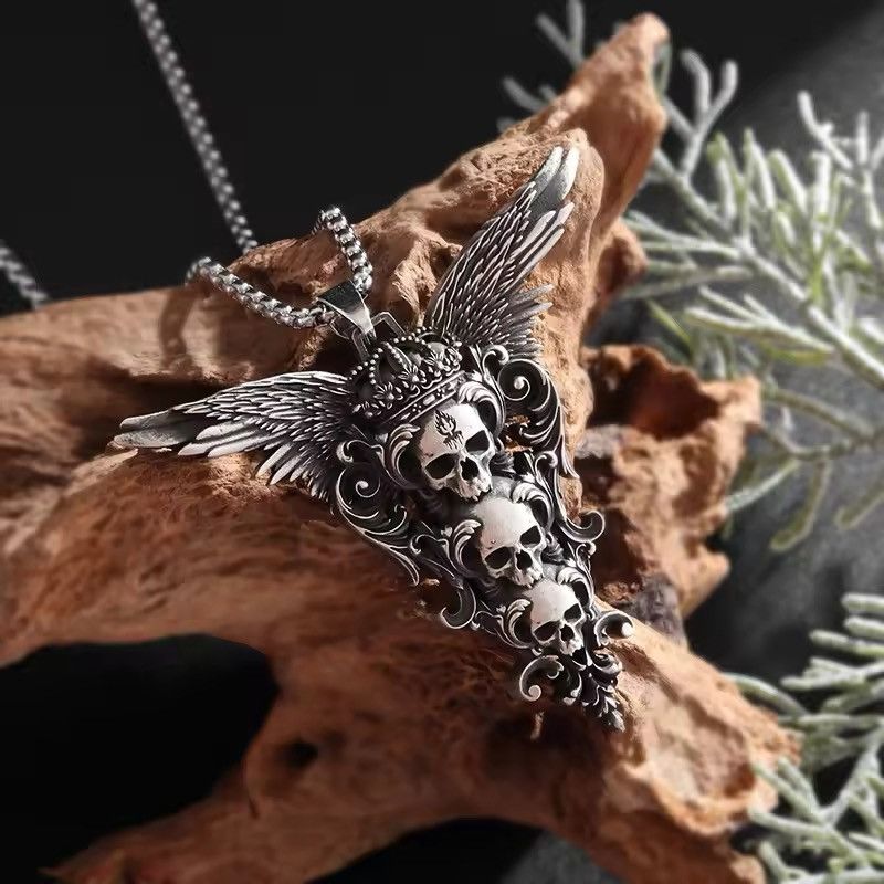 Jewelry Gothic Skull Wings Pendant Necklace Size ONE SIZE - 3 Thumbnail
