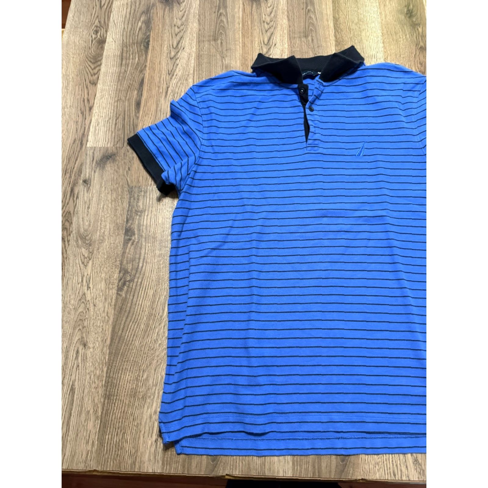 Nautica Nautica Polo Shirt Blue Black Striped Short Sleeve Size L Mens Regular Fit Button Size US L / EU 52-54 / 3 - 4 Thumbnail