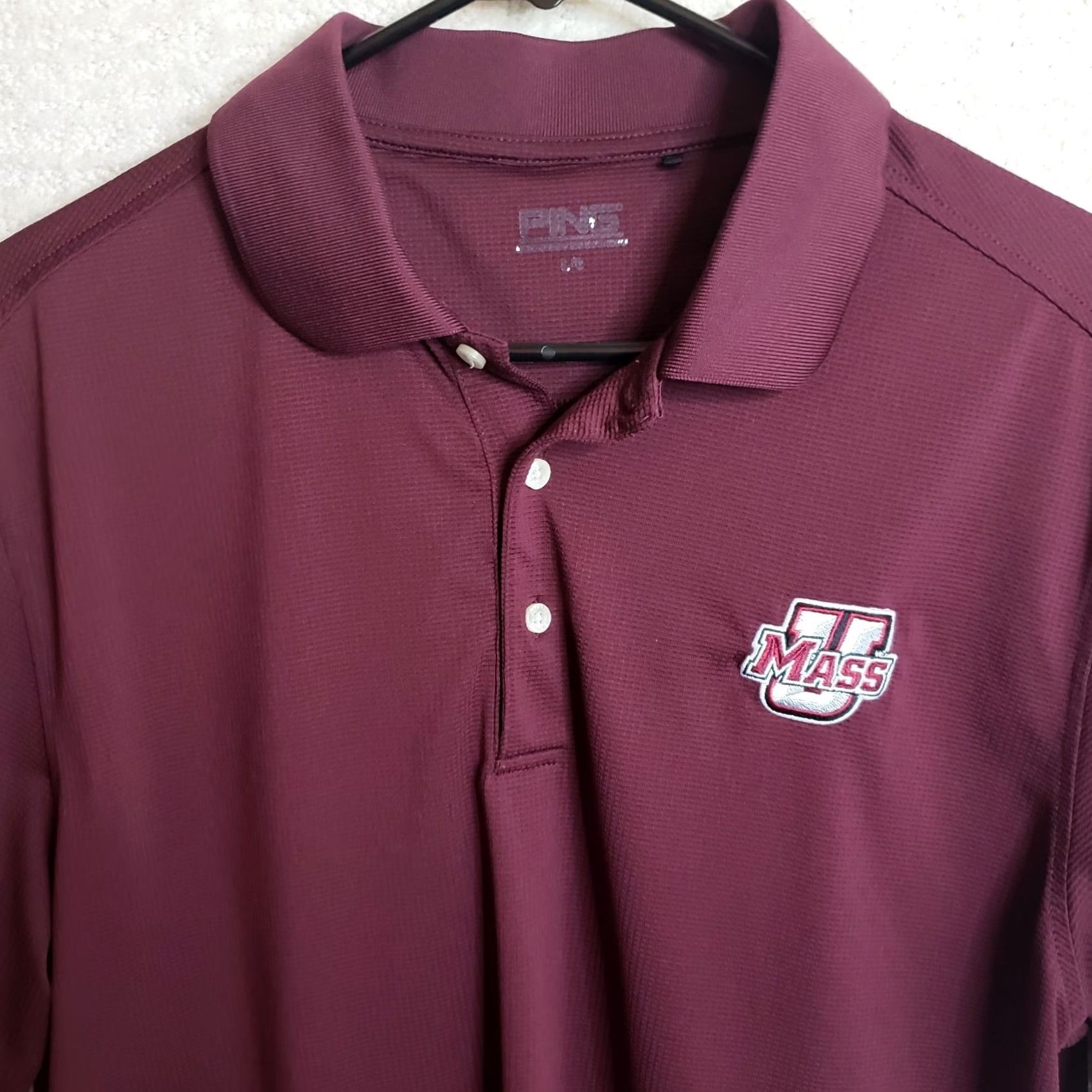 Vintage Ping Sensor Cool Polo Golf Shirt L Men Garnet Maroon U MASS Logo on Chest Short Sleeve Polyester Spandex Breathable Quick Dry Golf Size US L / EU 52-54 / 3 - 3 Thumbnail