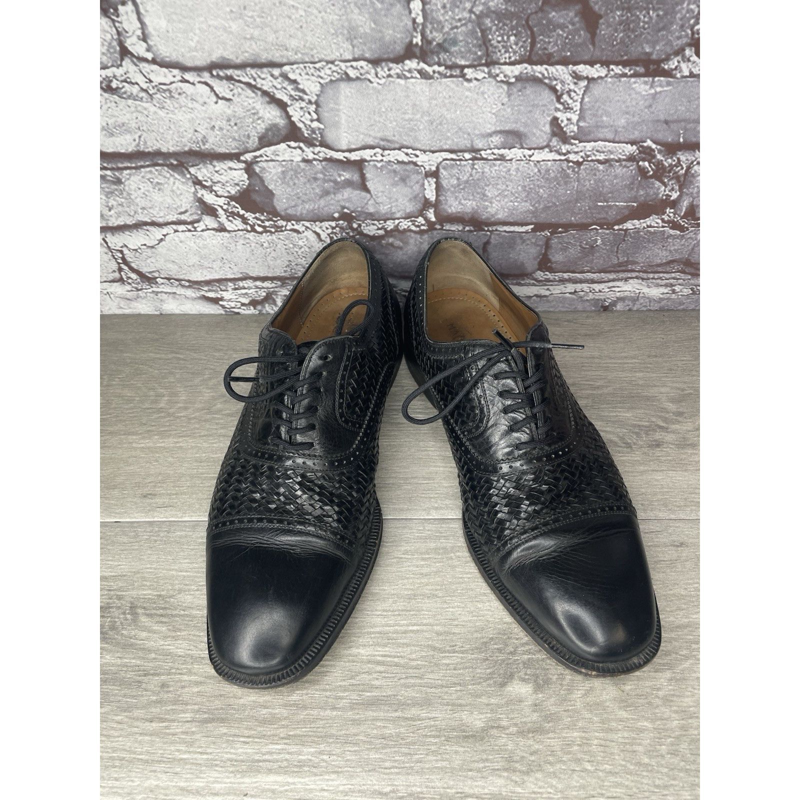 Magnanni Magnanni Black Leather Basketweaves Woven Lace Dress Shoes M Size US 8.5 / EU 41-42 - 13 Thumbnail
