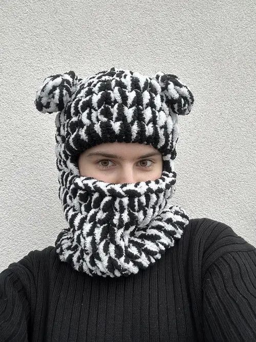 Handmade × Japanese Brand Handmade Knitted Balaclava Ski Mask Panda Bear Animal Style Size ONE SIZE - 1 Thumbnail