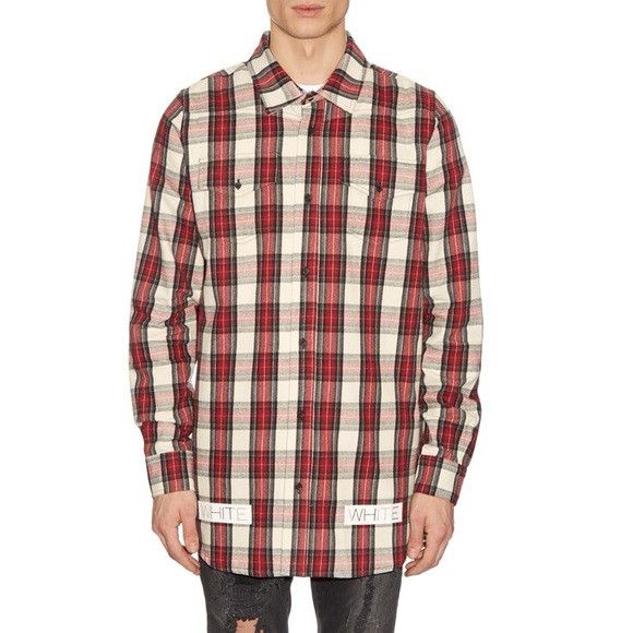 Off-White NEW OFF WHITE burgundy and white long sleeve plaid button Size US L / EU 52-54 / 3 - 12 Thumbnail