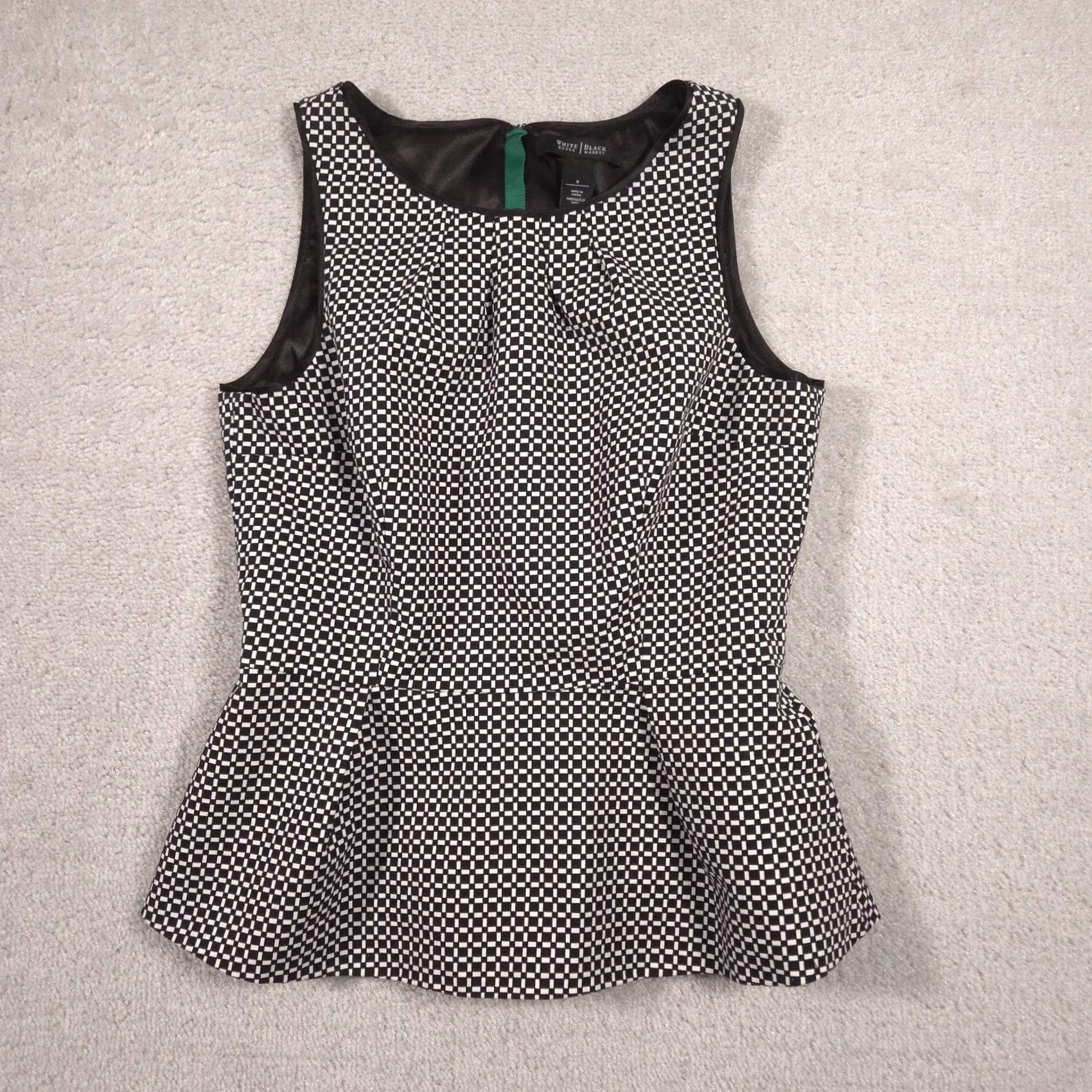 White House Black Market White House Black Market Blouse Womens 8 Black White Check Peplum Sleeveless Top Shirt Adult Small Black Girls Mens Size M / US 6-8 / IT 42-44 - 2 Thumbnail