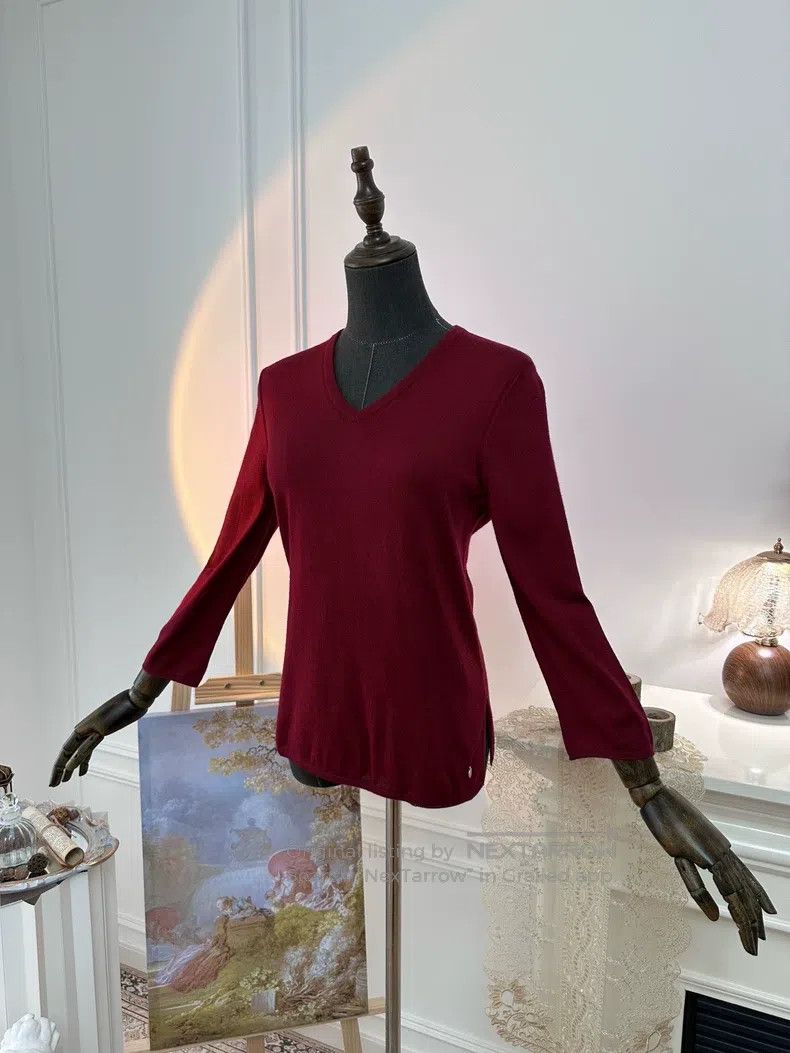 Hermes Hermes V-Neck Cashmere Knit Top - Red Size XS / US 0-2 / IT 36-38 - 4 Thumbnail