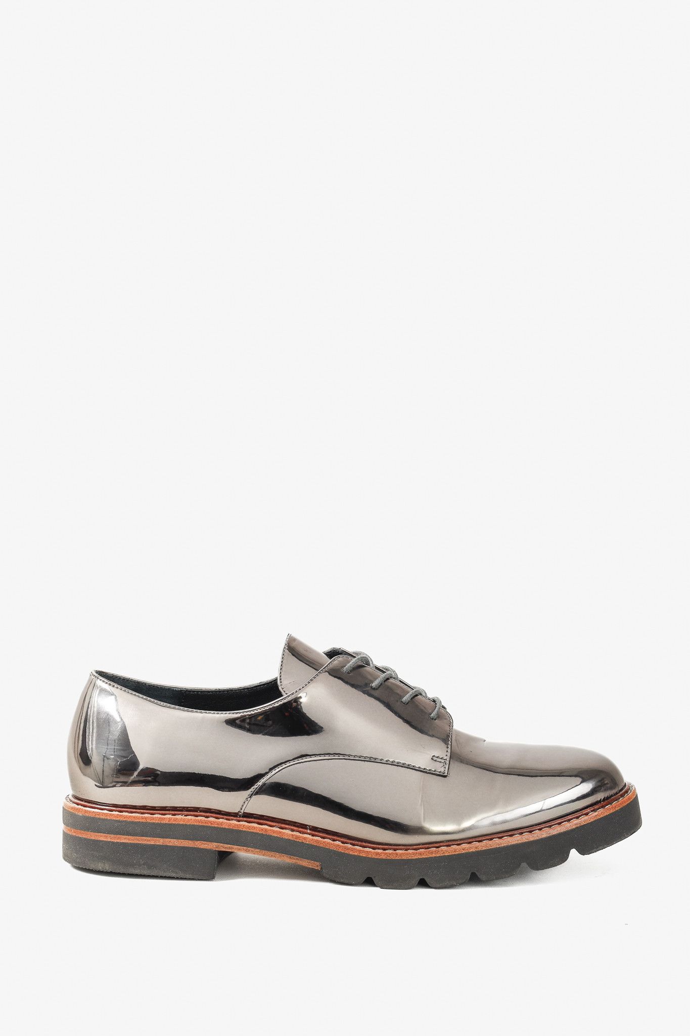 Stuart Weitzman Stuart Weitzman Metro Tin Metallic Mirrored-Leather Oxfords Size US 10 / IT 40 - 1 Thumbnail