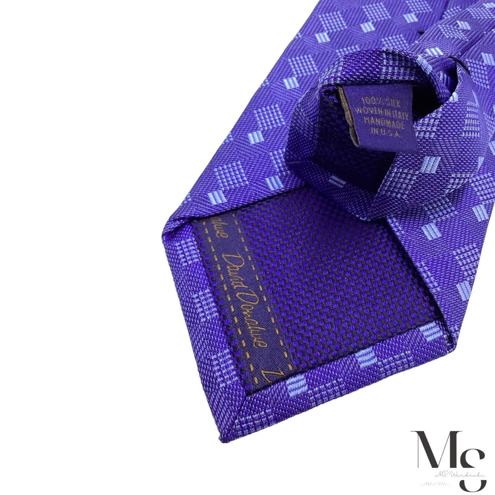 David Donahue DAVID DONAHUE Blue Geometric Luxury Silk Tie H. Made In USA Size ONE SIZE - 5 Thumbnail