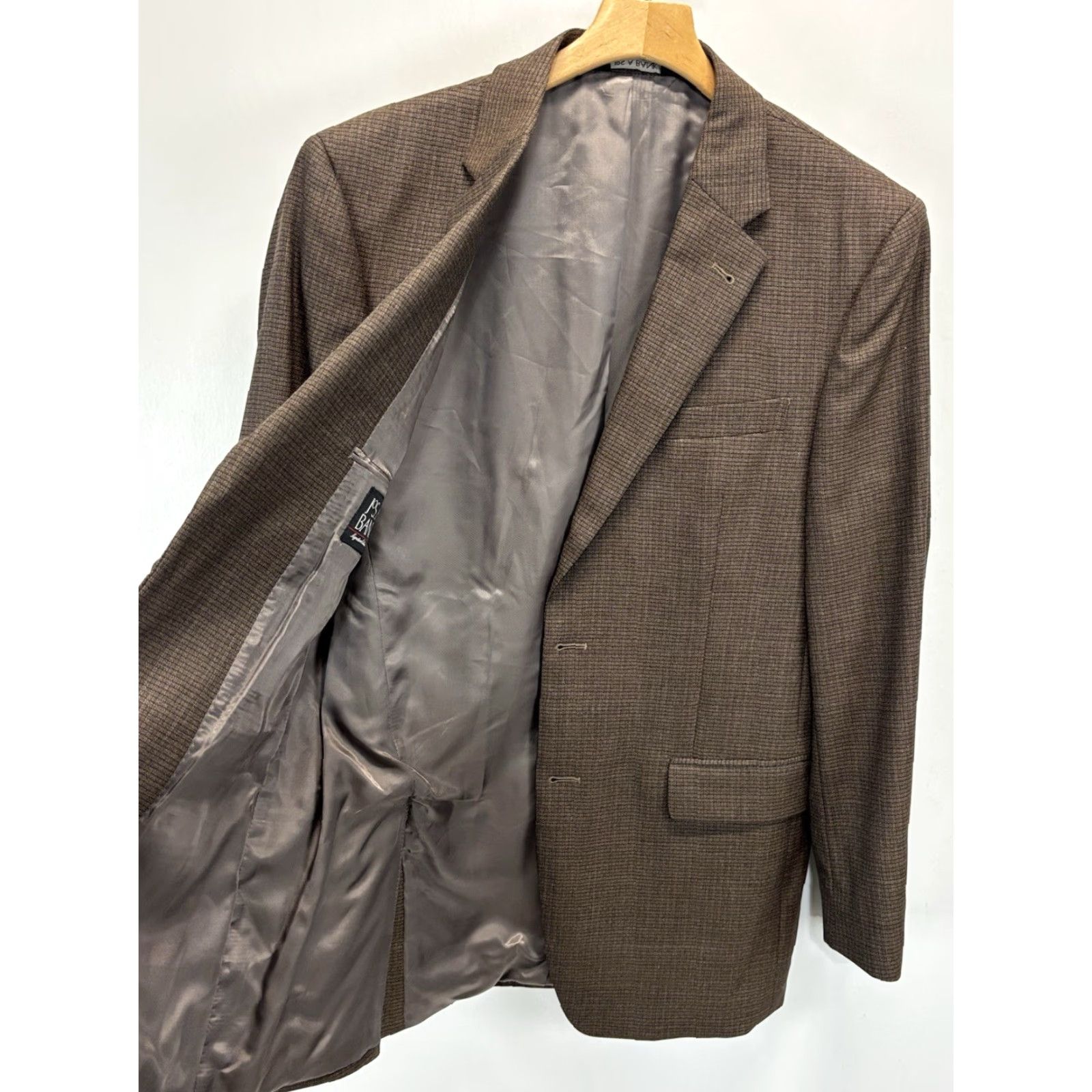 Jos. A. Bank Jos A Bank Sport Coat Sz 41L Men’s Brown Small Check Blazer Wool Career Blazer Long Three-Button Jacket Mens Size 42R - 6 Thumbnail