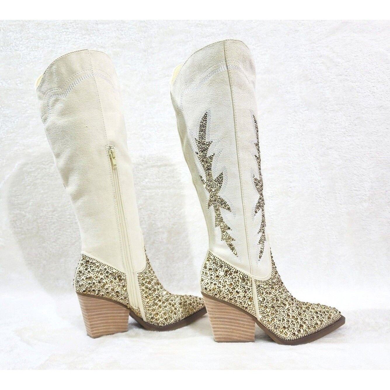 Other Murrey Buttery Ivory With Rhinestones Glamour Western Cowgi Size US 7.5 / IT 37.5 - 3 Thumbnail