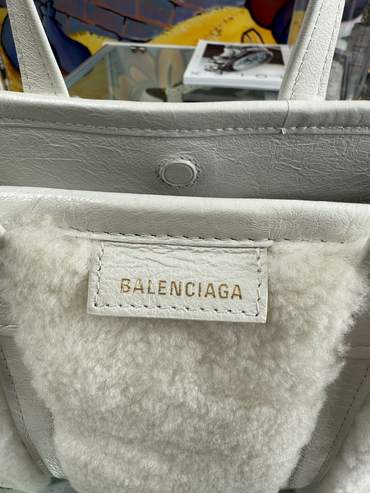 Balenciaga Balenciaga Barbes Small East-West Shopper Bag in Shearling Size ONE SIZE - 4 Thumbnail