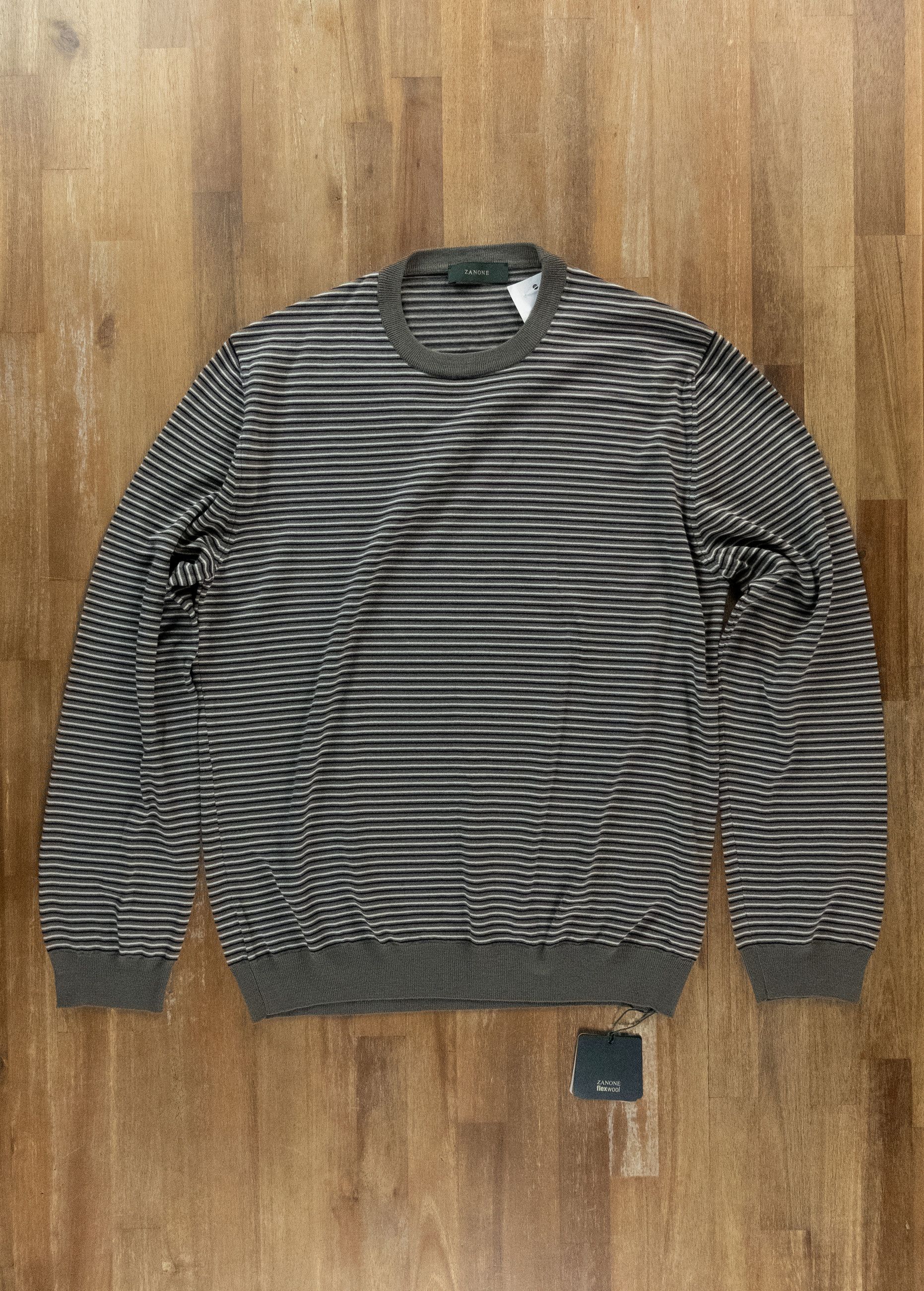 Zanone ZANONE green & gray striped wool sweater Large / 50 IT q Size US L / EU 52-54 / 3 - 1 Thumbnail