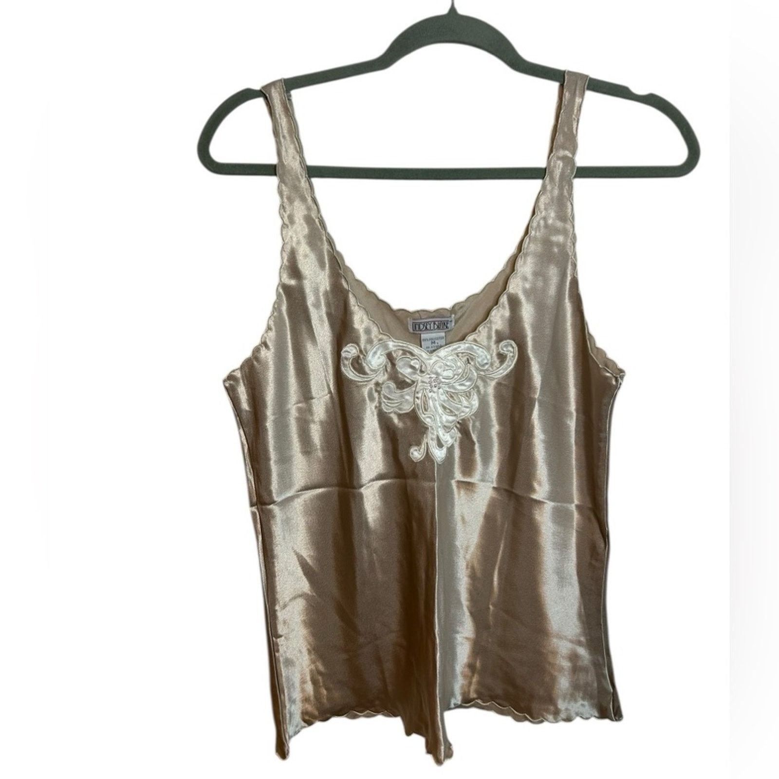 Other Nwt Lindsey Blake Vintage Tan Satin Embroidered Camisole Top Size M / US 6-8 / IT 42-44 - 1 Thumbnail