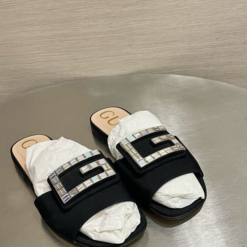 Gucci Gucci Crystal GG Logo Black Slide Sandals - Size US 5 / EU 37 - 2 Thumbnail