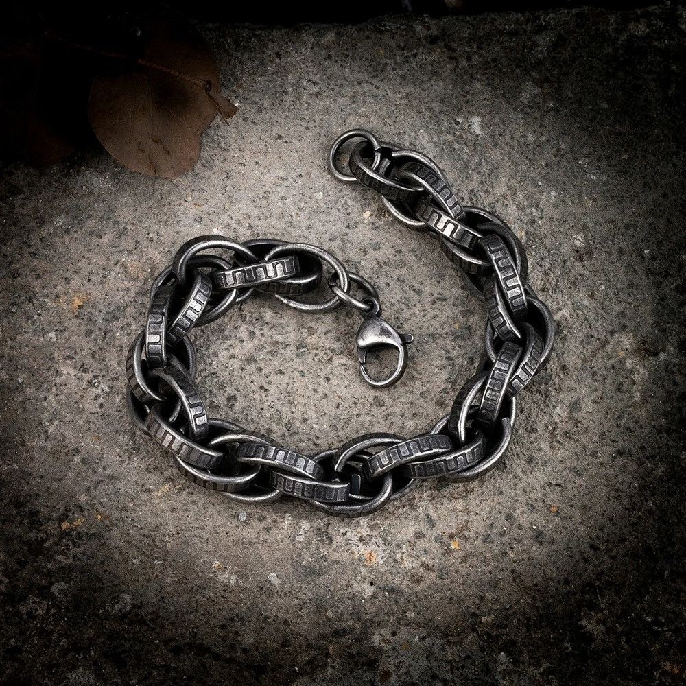 Other Black Serrated Retro Link Chain Bracelet Bangle Gift For Him Size ONE SIZE - 1 Thumbnail