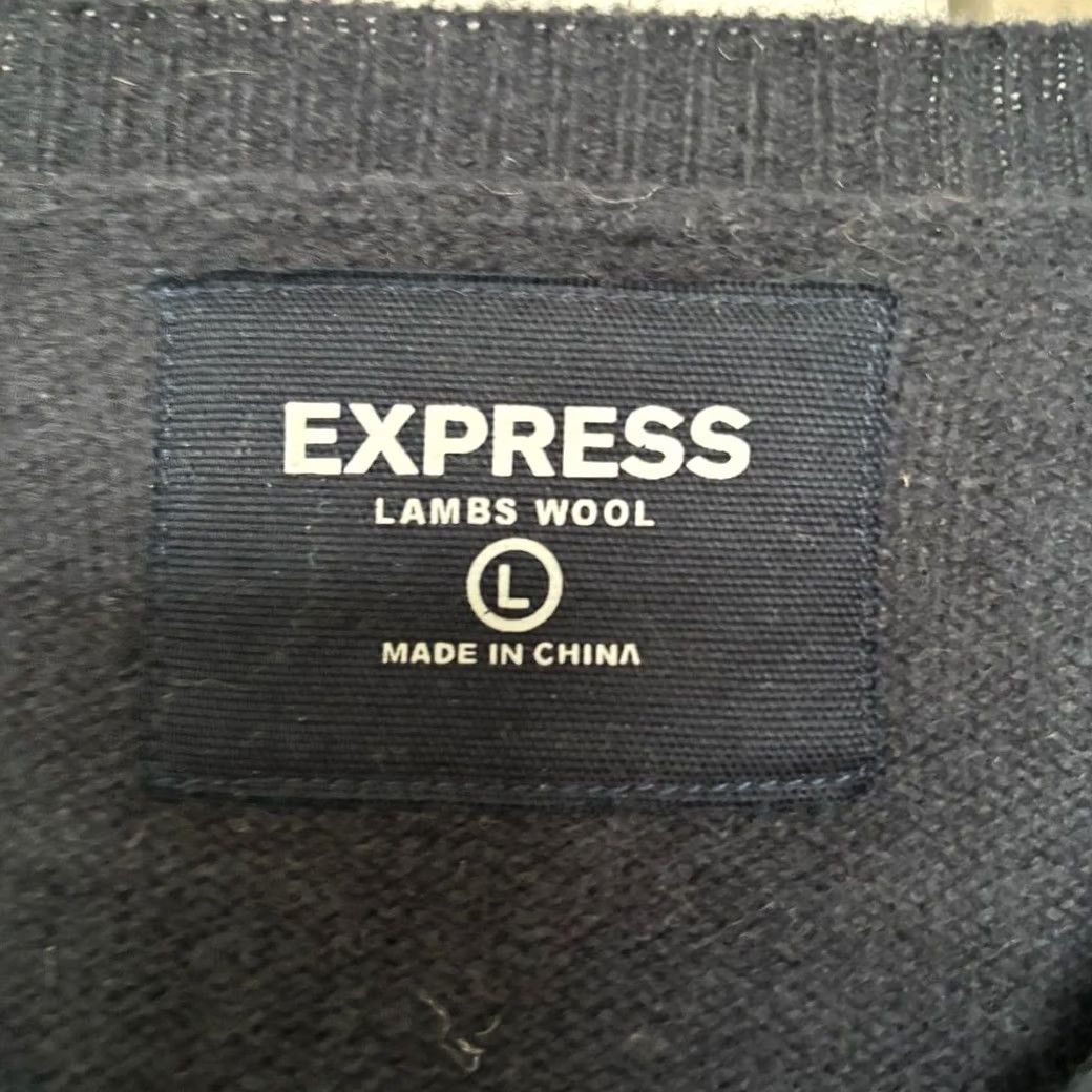 Express EXPRESS 100% Lambs Wool Argyle Crewneck Sweater Men's Large Navy Blue Gray Size US L / EU 52-54 / 3 - 2 Thumbnail