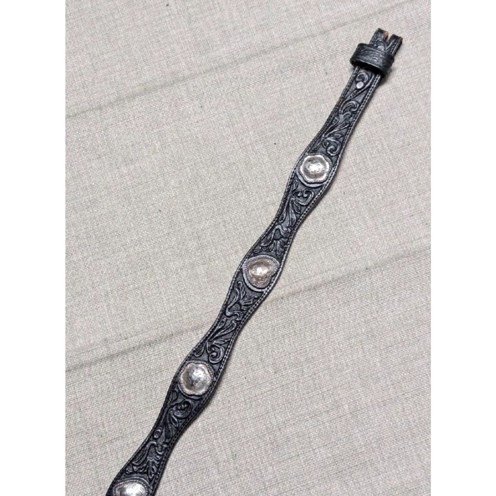 Tony Lama VINTAGE Tony Lama Western Belt Unisex Adults 30 Leather Tooled Concho Hearts Southwestern Black Belt 1-3/8" USA Made Size 30 - 5 Thumbnail