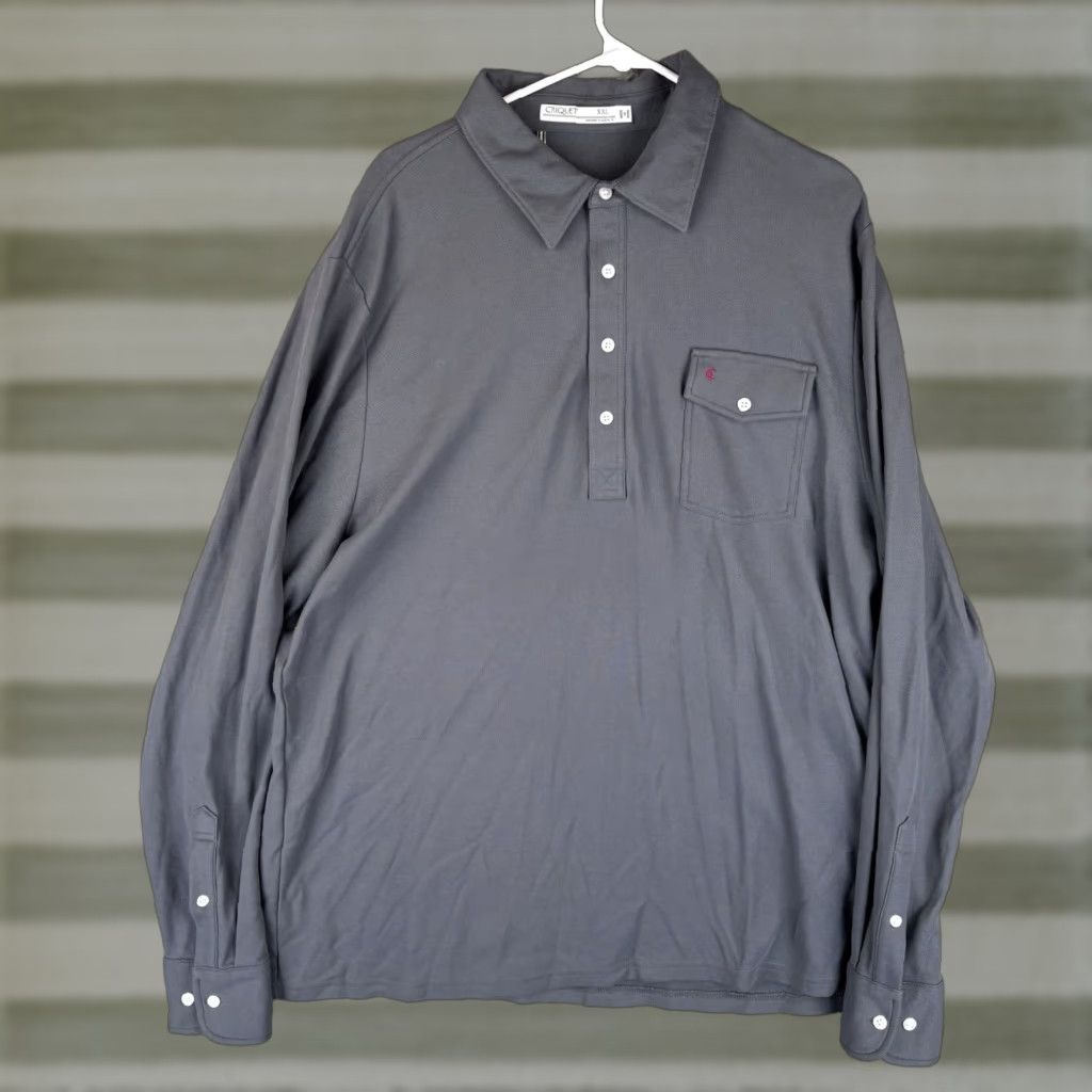 Vintage Criquet Mens Polo Shirt 2XL Gray Long Sleeve Classic Pima Cotton Pocket Shirt Size US XXL / EU 58 / 5 - 1 Thumbnail