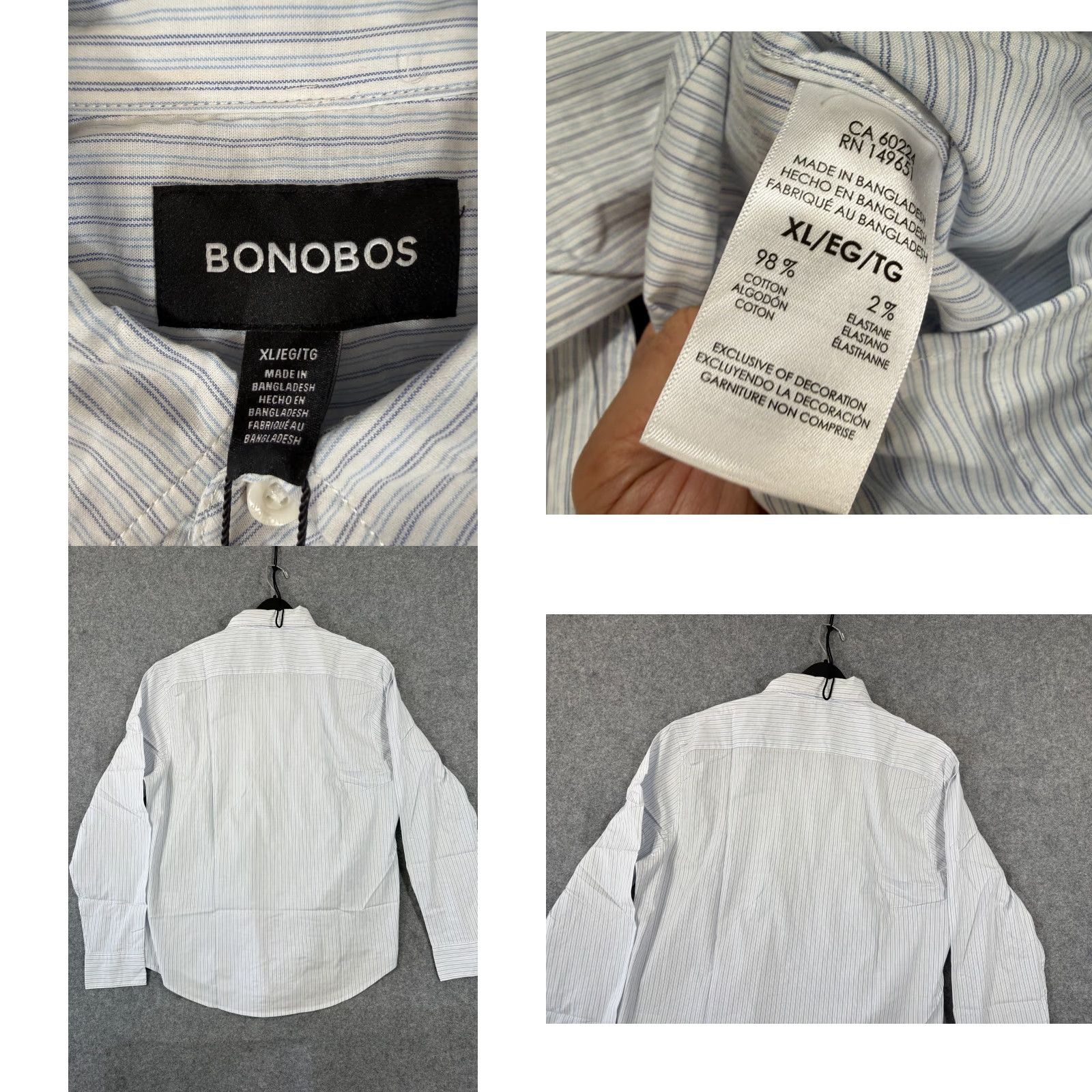 Bonobos Bonobos Shirt Mens XL Light Blue Pinstriped Stretch Long Sleeve Button-Up NWT Size US XL / EU 56 / 4 - 8 Thumbnail