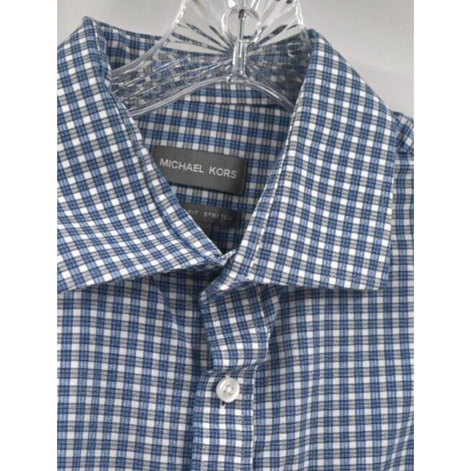 Michael Kors Michael Kors Regular Fit Stretch 16 1/2 34/35 Blue Check L Size US L / EU 52-54 / 3 - 6 Thumbnail