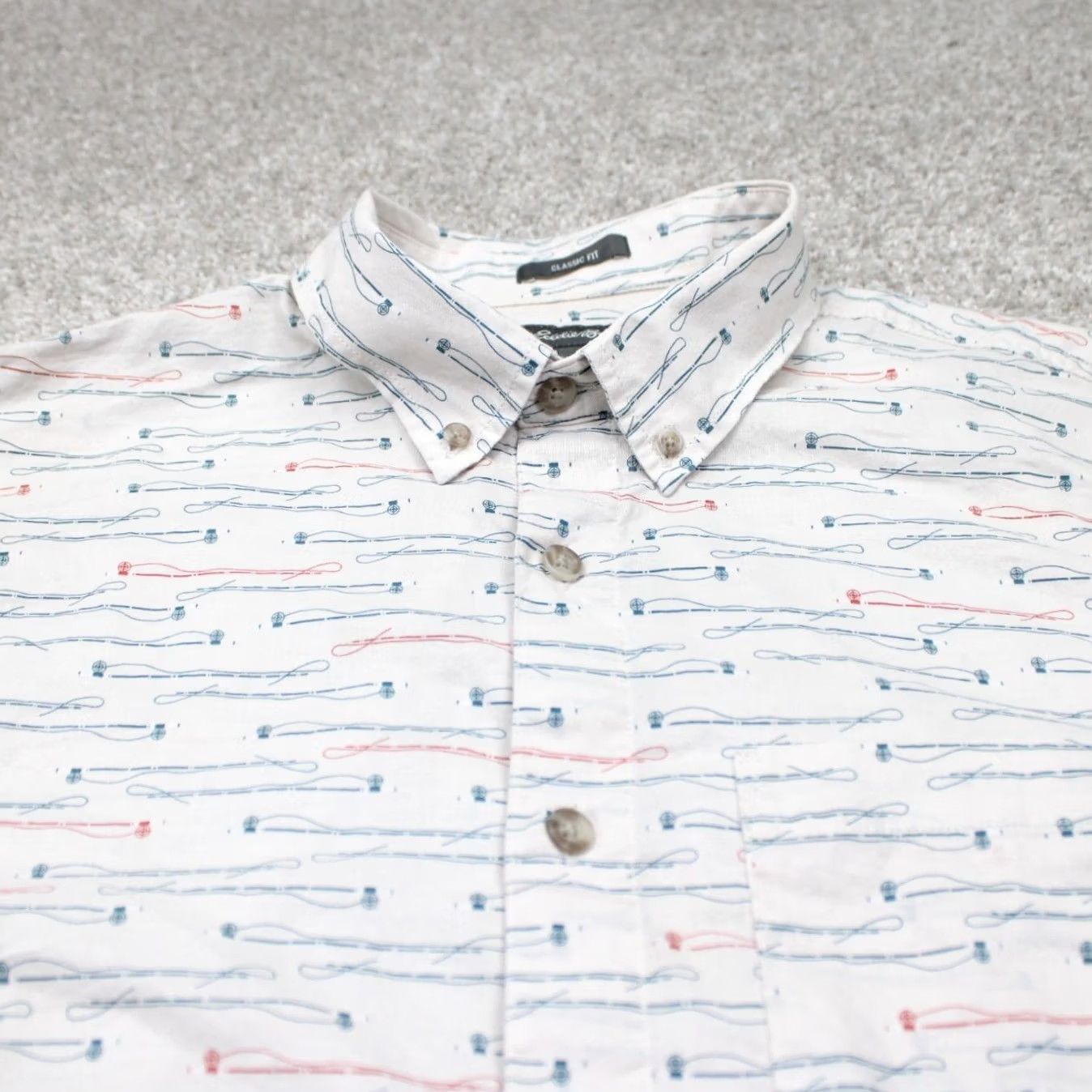 Eddie Bauer Eddie Bauer Shirt Mens Large White/Red/Blue 100% Cotton Button-Up Short Sleeve Classic Fit Regular Geometric Pattern Chest 24in Size US L / EU 52-54 / 3 - 4 Thumbnail