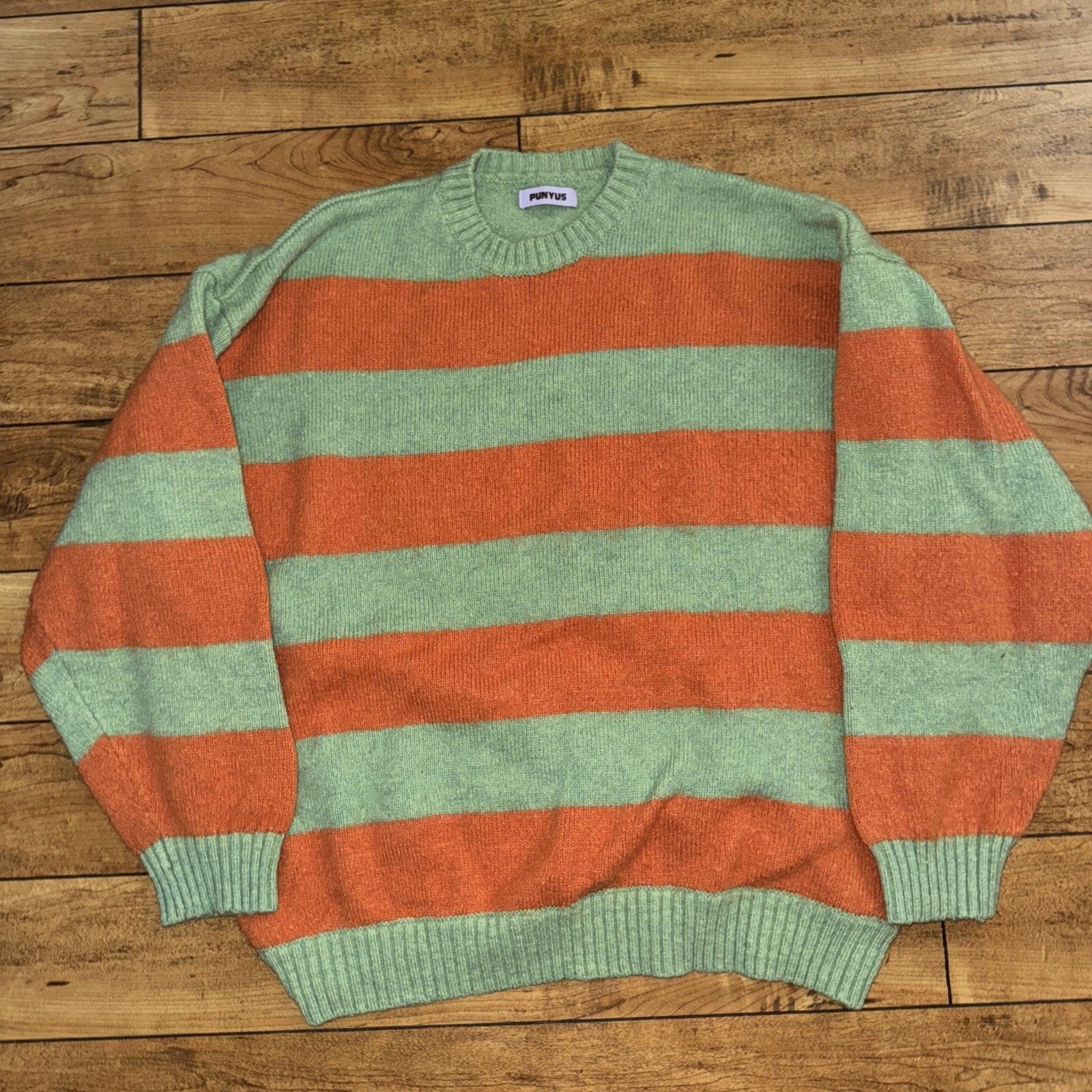 Japanese Brand × Vintage Punyus Knitted Wool Sweater Green/Orange Japanese Brand Size XL / US 12-14 / IT 48-50 - 1 Thumbnail