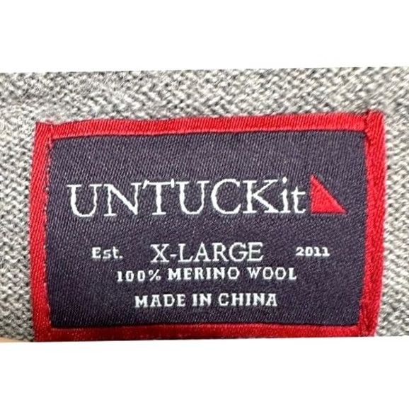 UNTUCKit UNTUCKit Merino Wool V-Neck Sweater Pullover Adult XL Grey Knit Mens Long Sleeve Tight-Knit Solid Breathable Vintage? No Size US XL / EU 56 / 4 - 5 Thumbnail