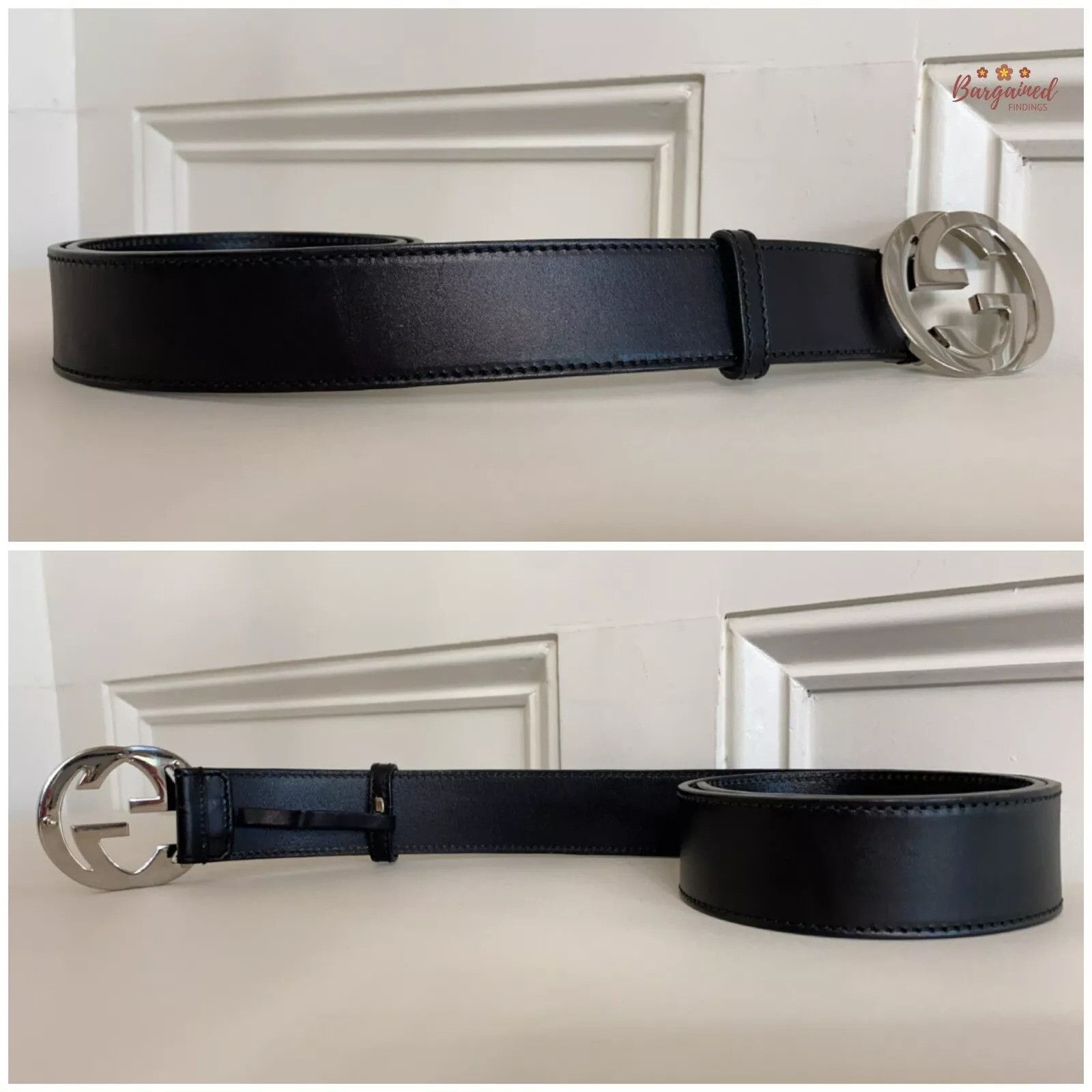 Gucci Gucci Black Calfskin Silver Interlocking G Buckle Belt Size 30 - 4 Thumbnail