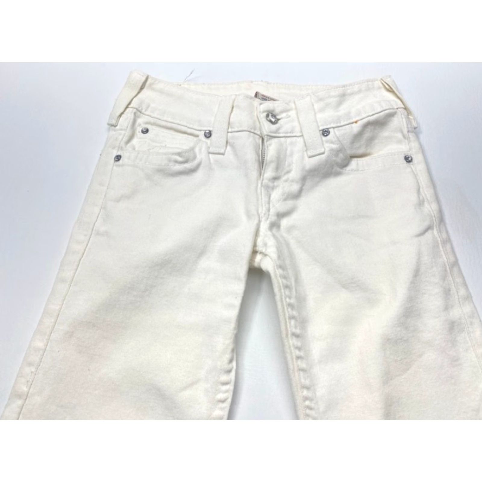 True Religion VINTAGE Tru Religion White Jeans - 27 Women's Low Rise Flare Denim with Rhinestones Made In USA Size 27" / US 4 / IT 40 - 3 Thumbnail