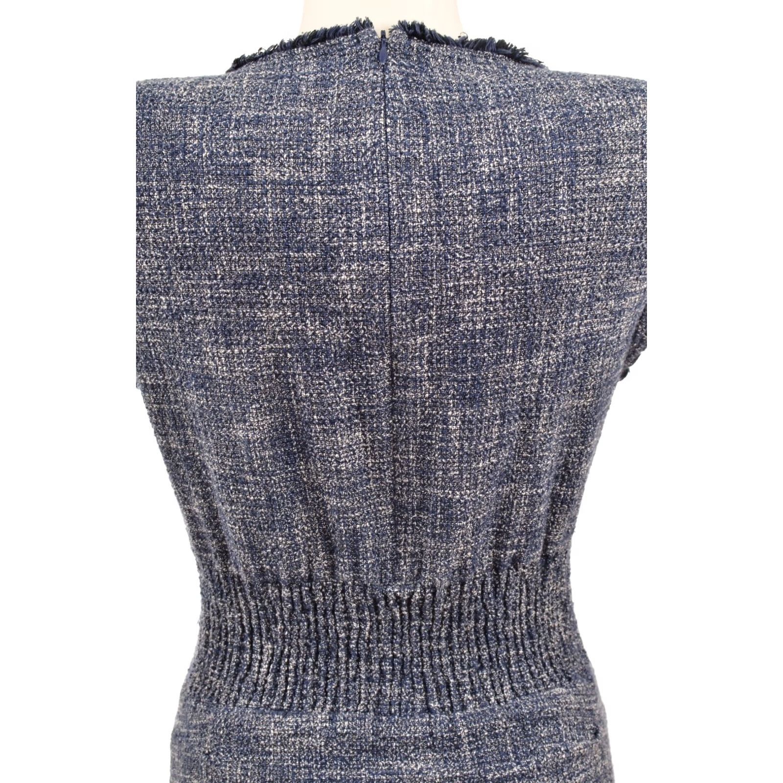 Maje VINTAGE Maje Rought Tweed Blue Dress Bleu Dress Knee Length E16ROUGHT 92% Cotton // 7% Polyamide // 1% Elastane Size 2 Womens Size XS / US 0-2 / IT 36-38 - 6 Thumbnail