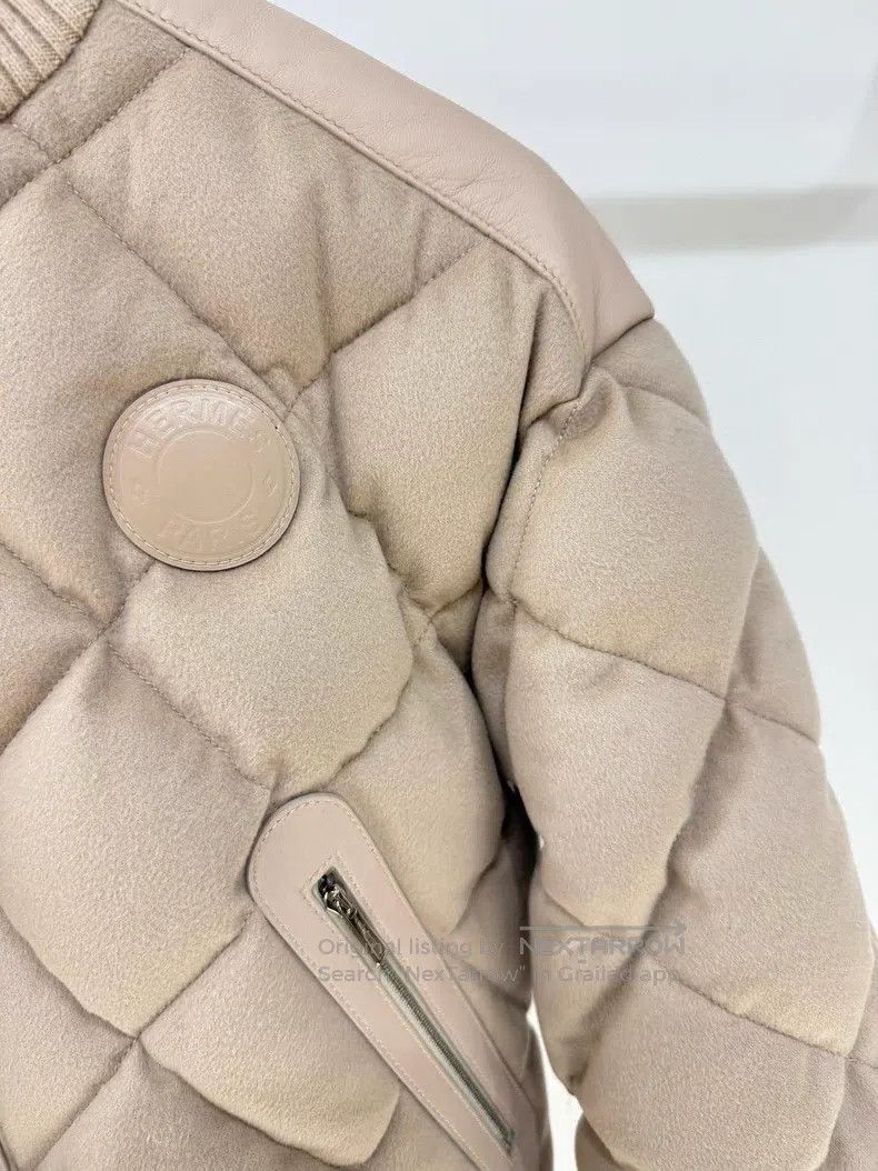 Hermes Hermes Beige Cashmere and Leather Quilted Diamond Pattern Size XXS / US 00 / IT 34 - 3 Thumbnail