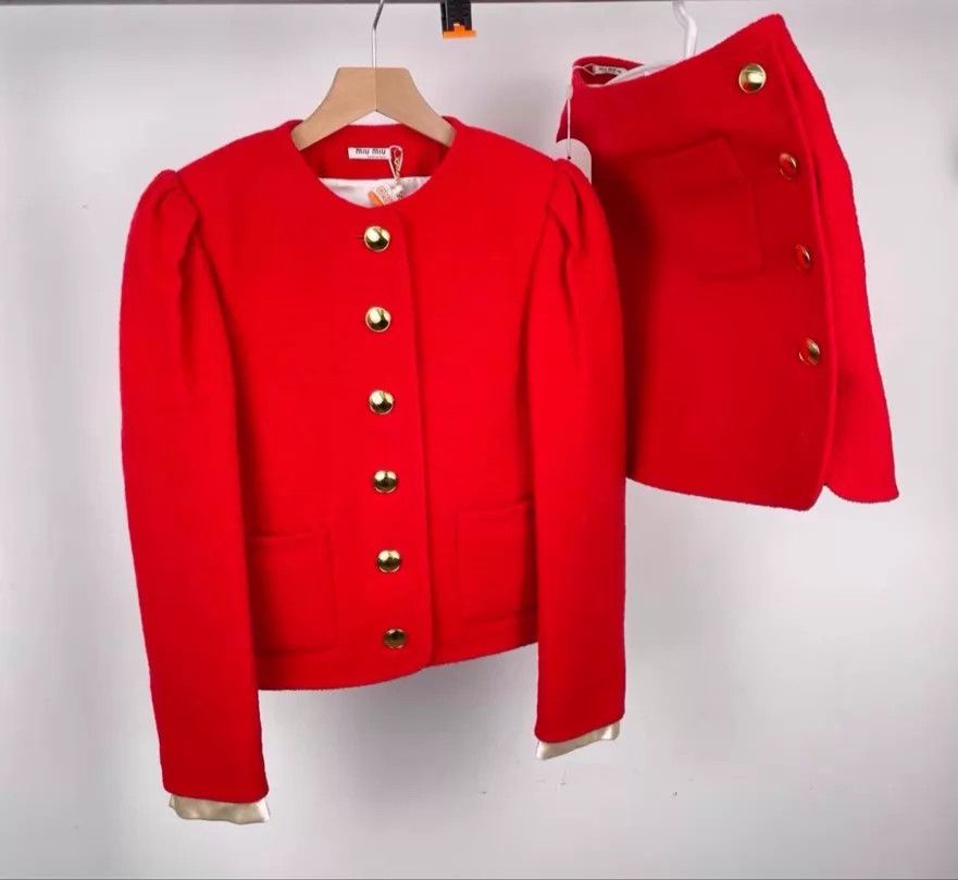 Miu Miu MIU MIU Red Gold-Button Coco Suit 36/38 Size XS / US 0-2 / IT 36-38 - 1 Thumbnail