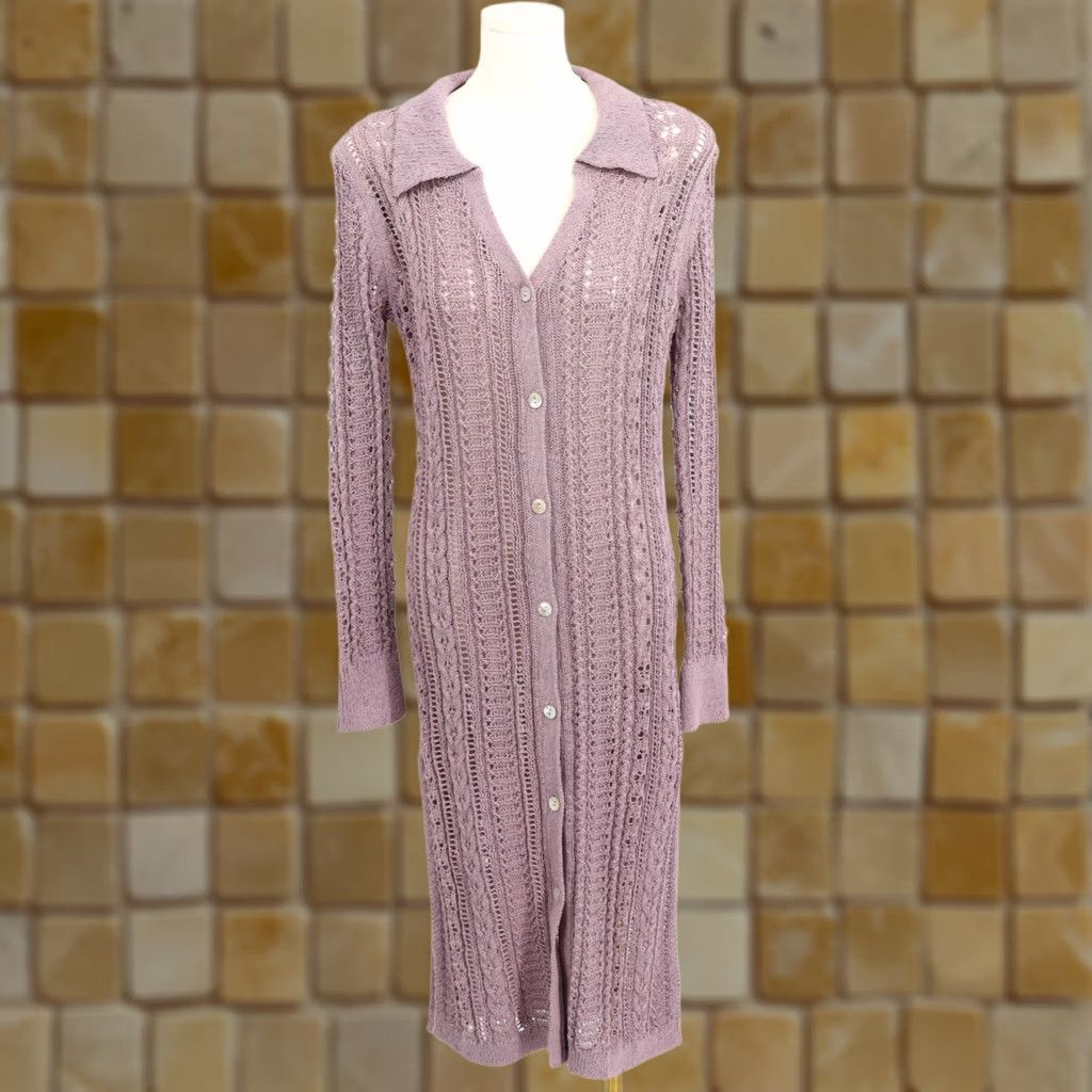 Vintage Sundance Cardigan Women's Duster Open-Knit Lavender Purple Cotton Linen Polyester Rayon V-Neck Button S Garden-Core, Vintage No Size S / US 4 / IT 40 - 1 Thumbnail