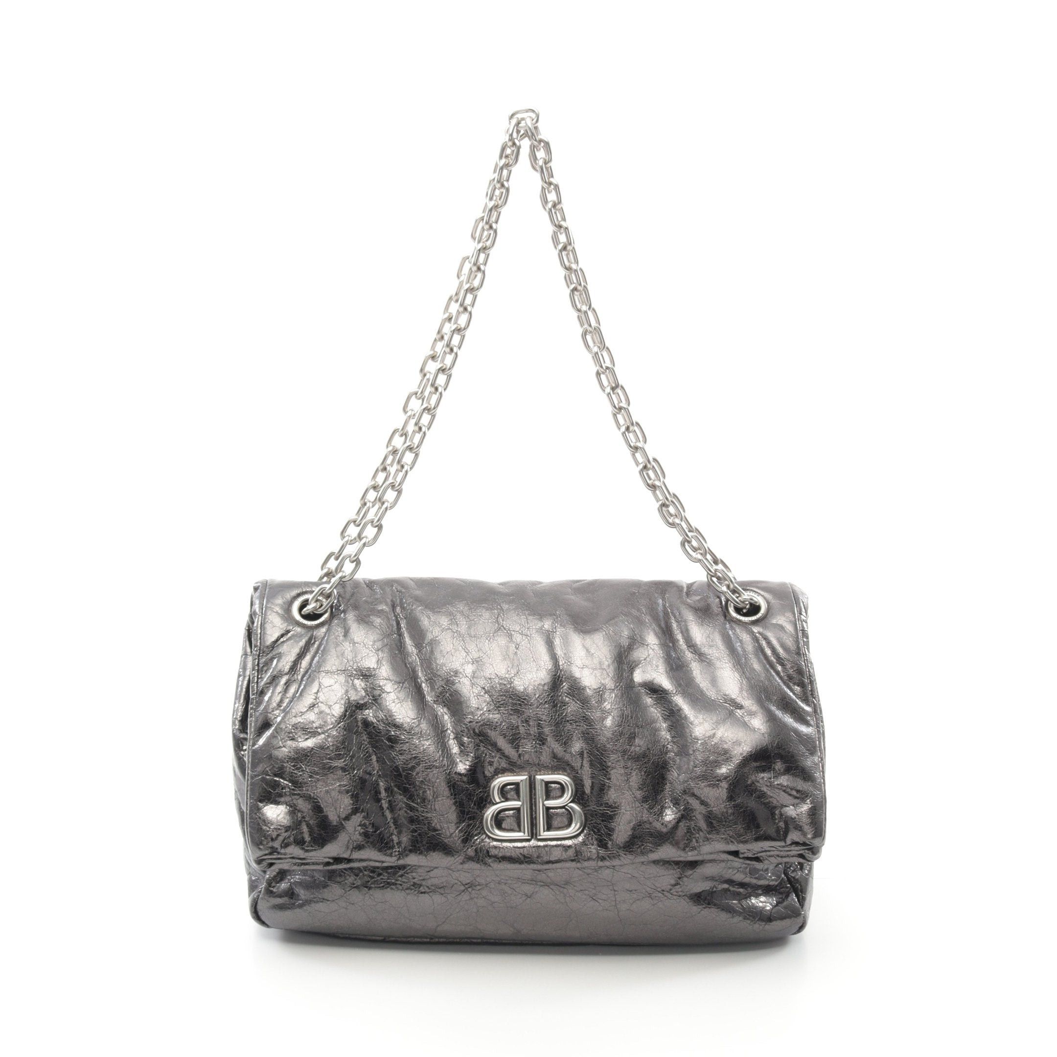 Balenciaga Balenciaga Monaco Medium Chain Shoulder Bag Leather Gray Metallic Size ONE SIZE - 1 Thumbnail