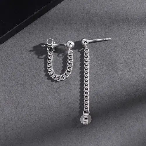 Other × Sterling Silver 925 Silver Plated Tassel Chain Dangle Drop Earrings for Men Size ONE SIZE - 4 Thumbnail