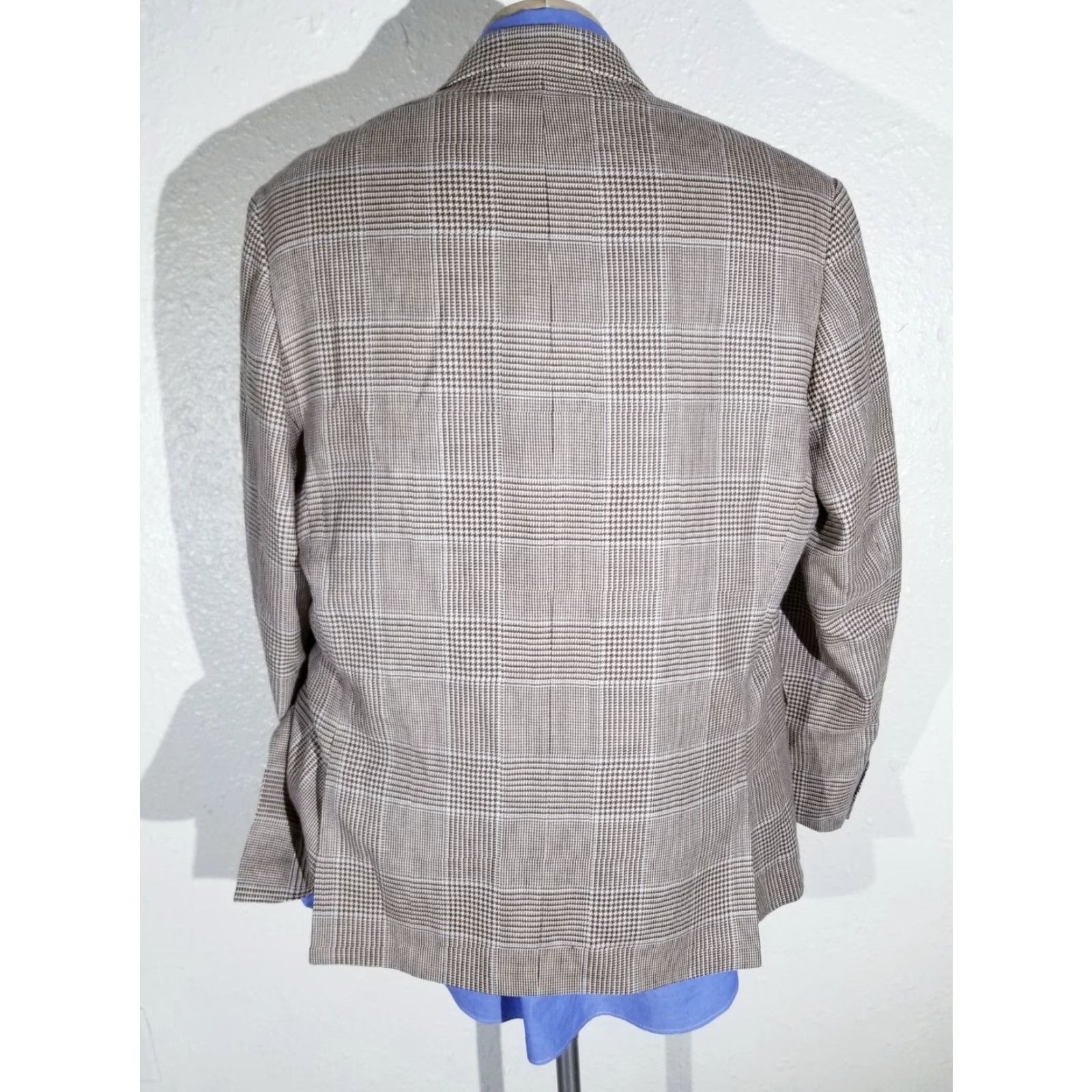 Ralph Lauren Sport Coat Jacket Blazer 48R Slim Silk Wool Linen Glen Plaid Tweed Notch Lapel Two Button Single-Breasted Men Vintage: No