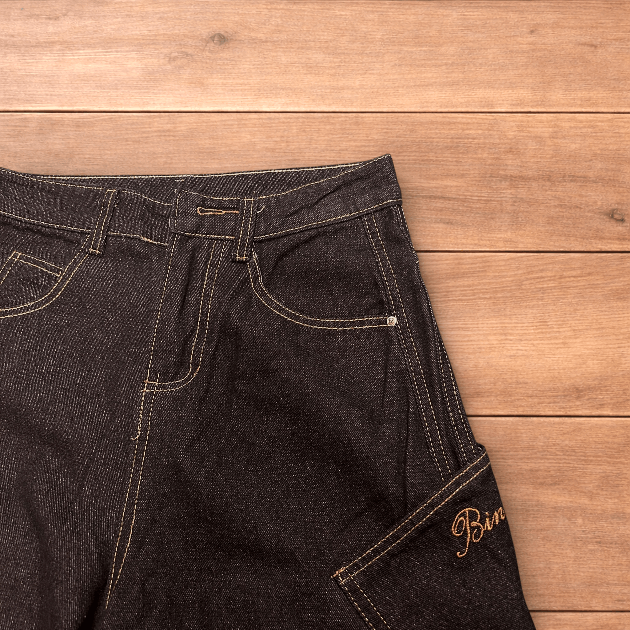 Japanese Brand Vintage style baggy wide leg skater fit jeans in mid black. Size US 36 / EU 52 - 3 Thumbnail