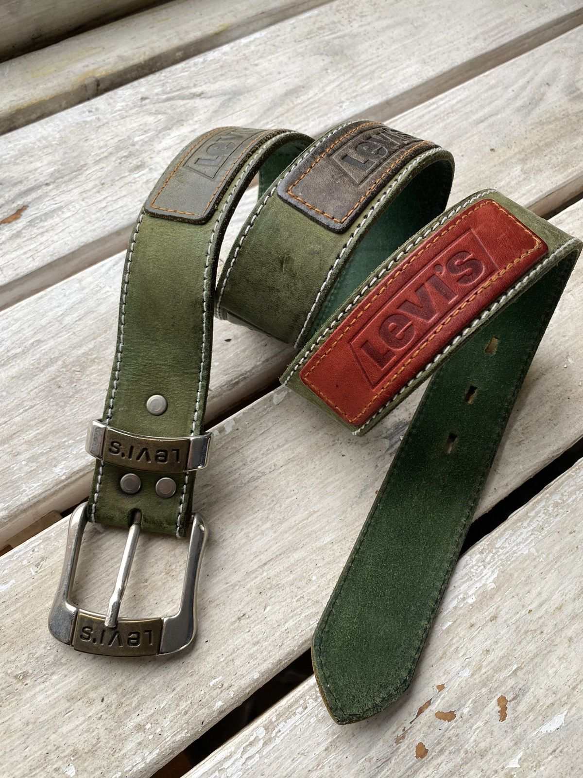 Leather × Levi's × Vintage Vintage Levi’s COWBOY multi logo Leather Belt Avant Garde Size ONE SIZE - 1 Thumbnail