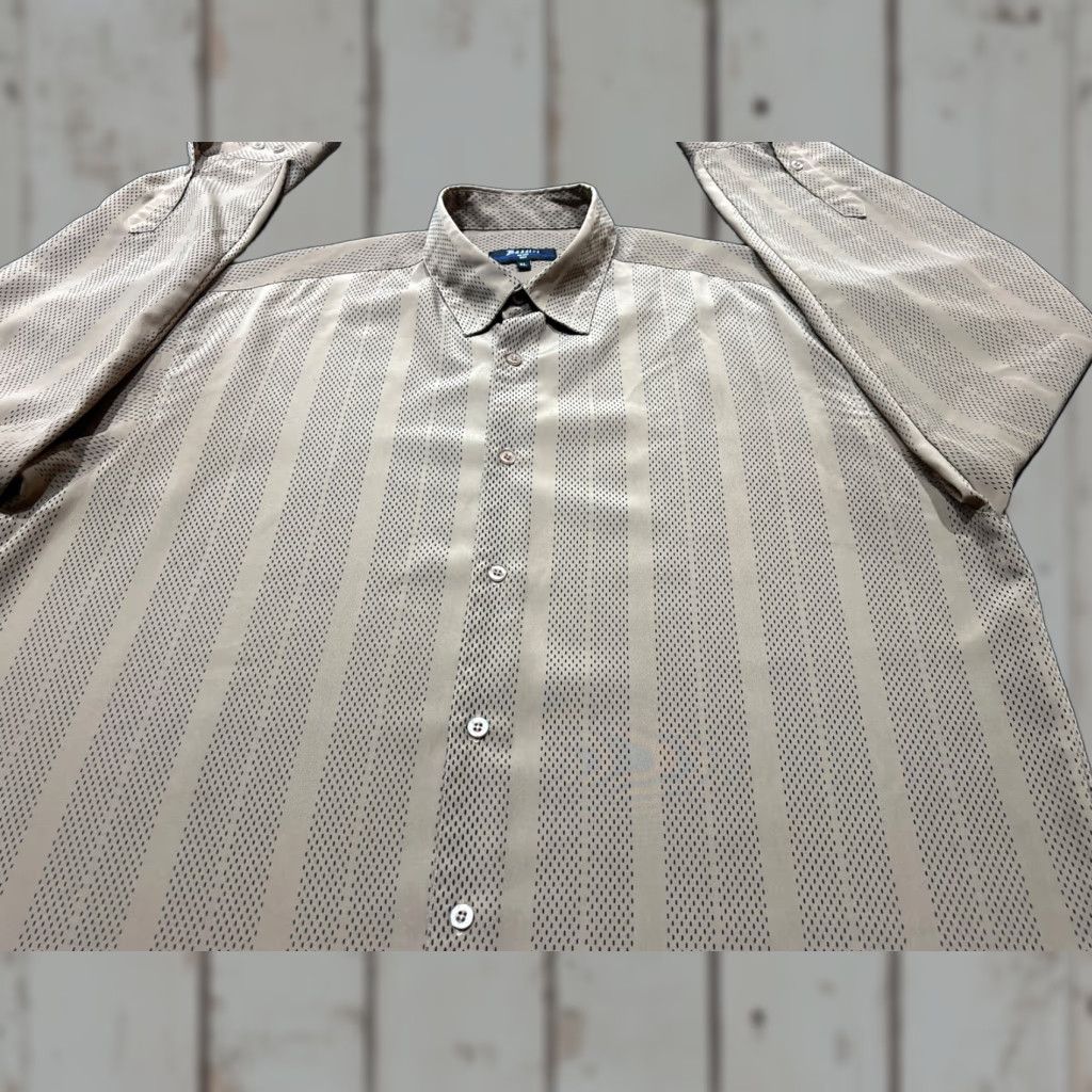 Vintage VINTAGE Bassiri Shirt Men XL Beige Abstract Lightweight Long Sleeve Dress Size 46R - 1 Thumbnail