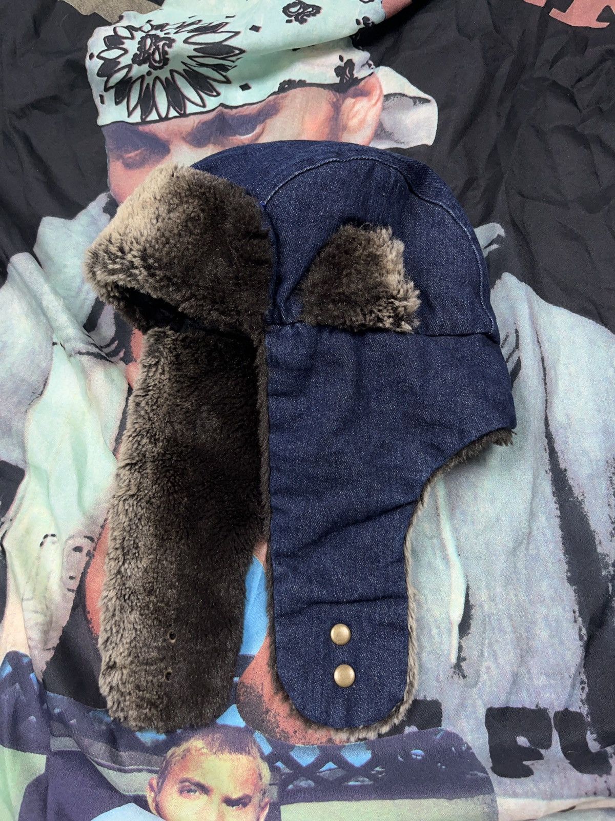 Vintage New Era Denim Earflap Faux Fur Trapper Hat Aviator y2k Size ONE SIZE - 3 Thumbnail