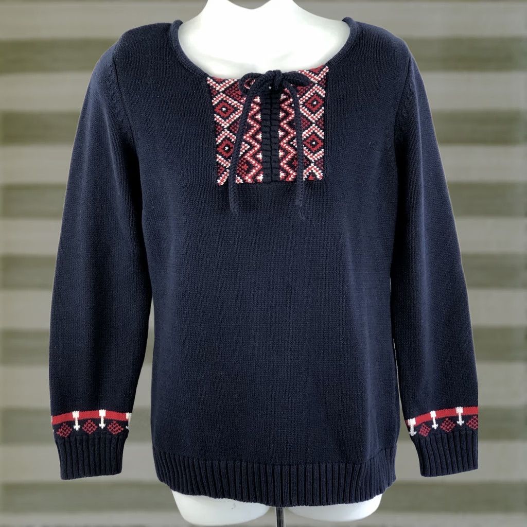 Vintage Vintage Chadwicks Aztec Knit Sweater M Women Long Sleeve Round Neck Cotton Blend Blue XS? Styled? Size M / US 6-8 / IT 42-44 - 1 Thumbnail