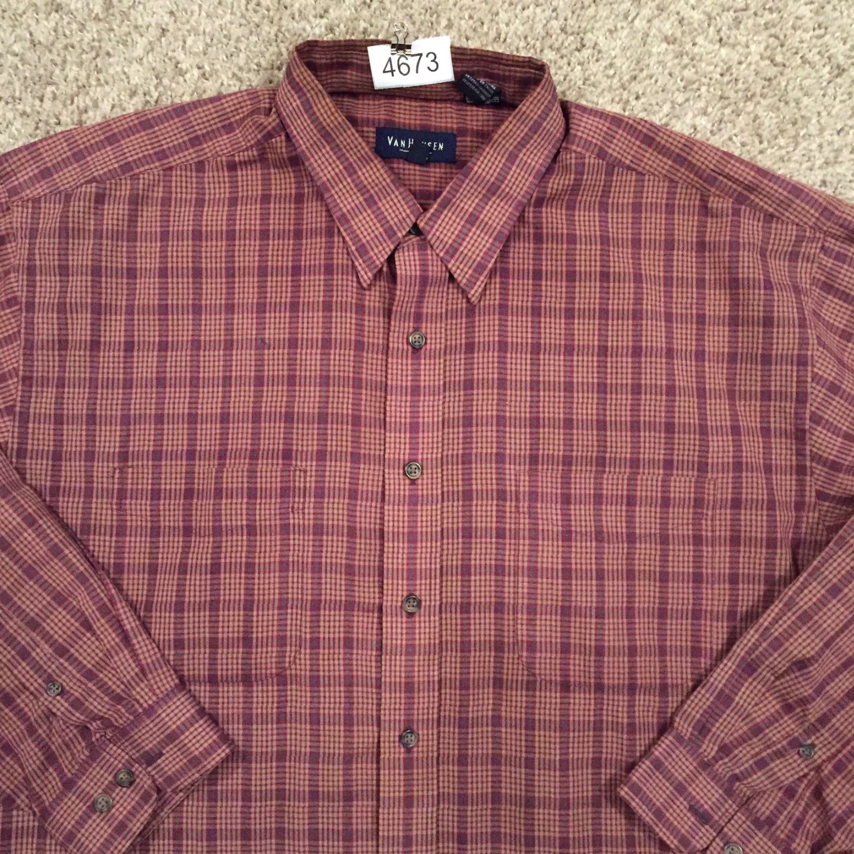 Van Heusen Van Heusen Shirt Mens Large Red Beige Plaid Long Sleeve Button Up Size US L / EU 52-54 / 3 - 3 Thumbnail