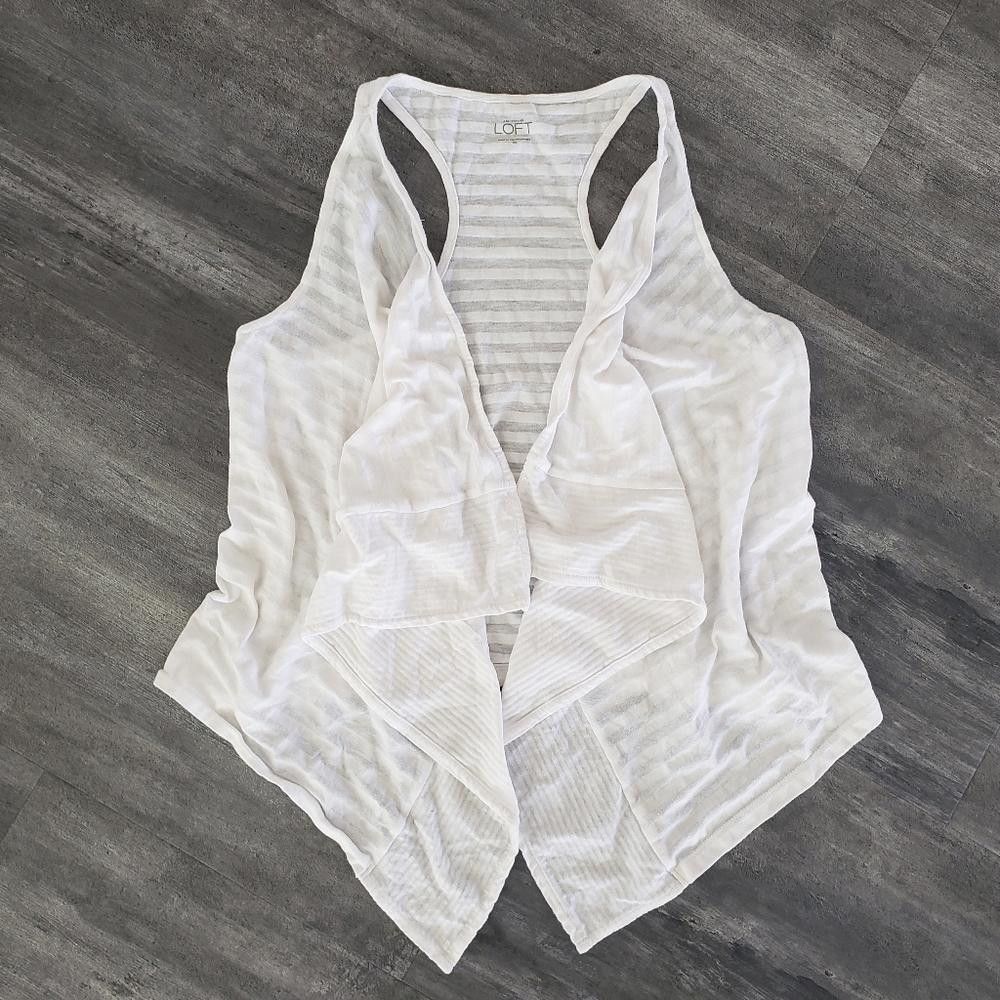 Designer White Tonal Striped LOFT Draped Vest Size XS / US 0-2 / IT 36-38 - 1 Thumbnail
