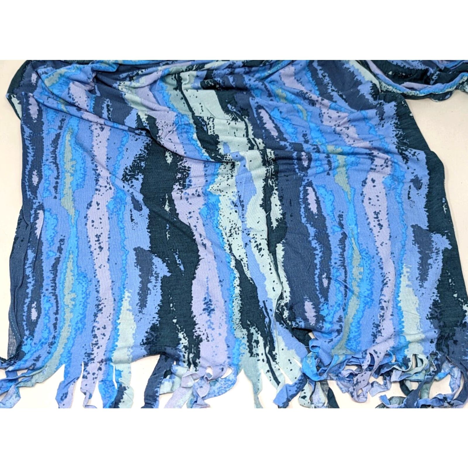 Vintage New Chi by Falchi Scarf Wrap Shawl 70" 22" Viscose Blue Wavy Abstract Fringe NT22 Womens Size ONE SIZE - 3 Thumbnail
