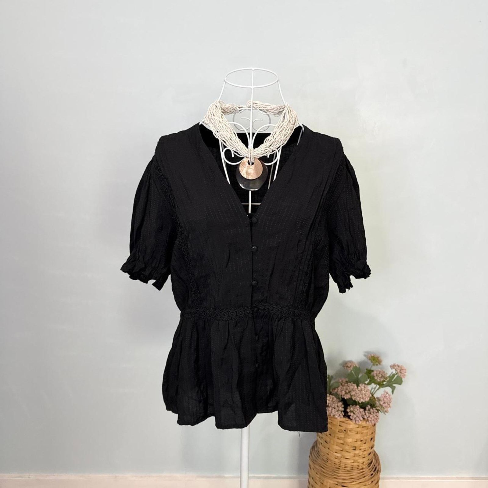 Other Stunning black vintage Y2K fitted babydoll peasant top Size XL / US 12-14 / IT 48-50 - 1 Thumbnail
