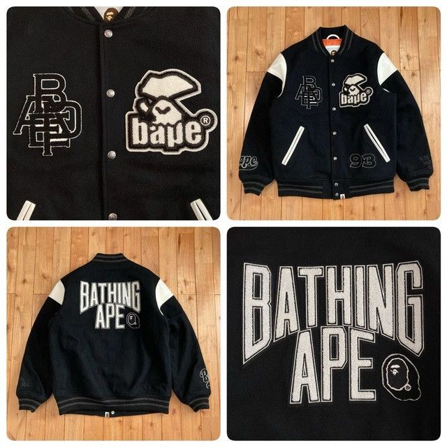 Bape BAPE LOGO Leather Sleeve Varsity Jacket a bathing ape Size US XL / EU 56 / 4 - 1 Thumbnail